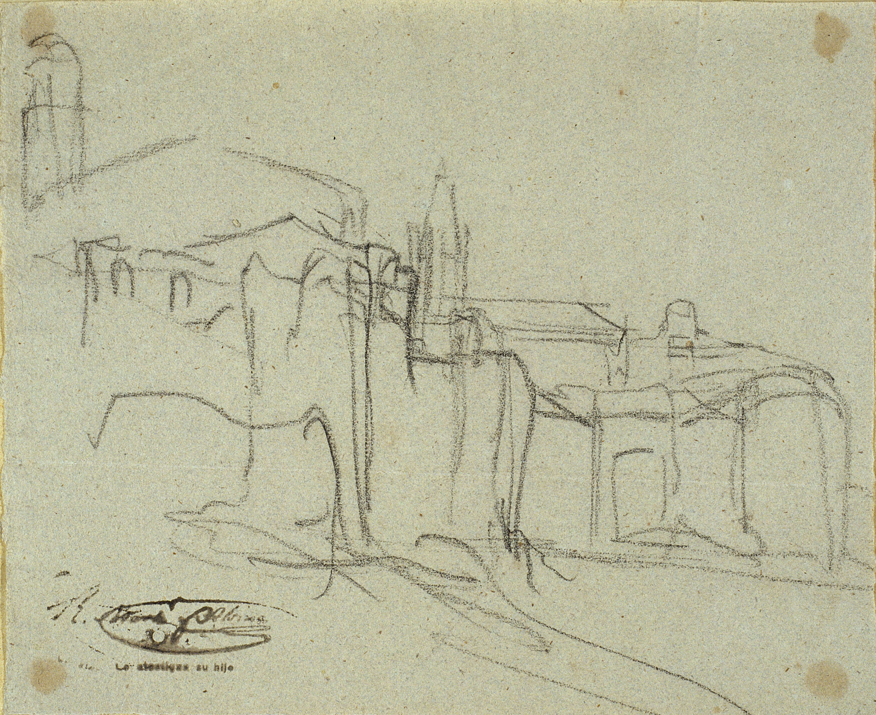 Ramon Martí i Alsina - Apunt d'edificis per al quadre  image for: Ramon Martí i Alsina - Apunt d'edificis per al quadre