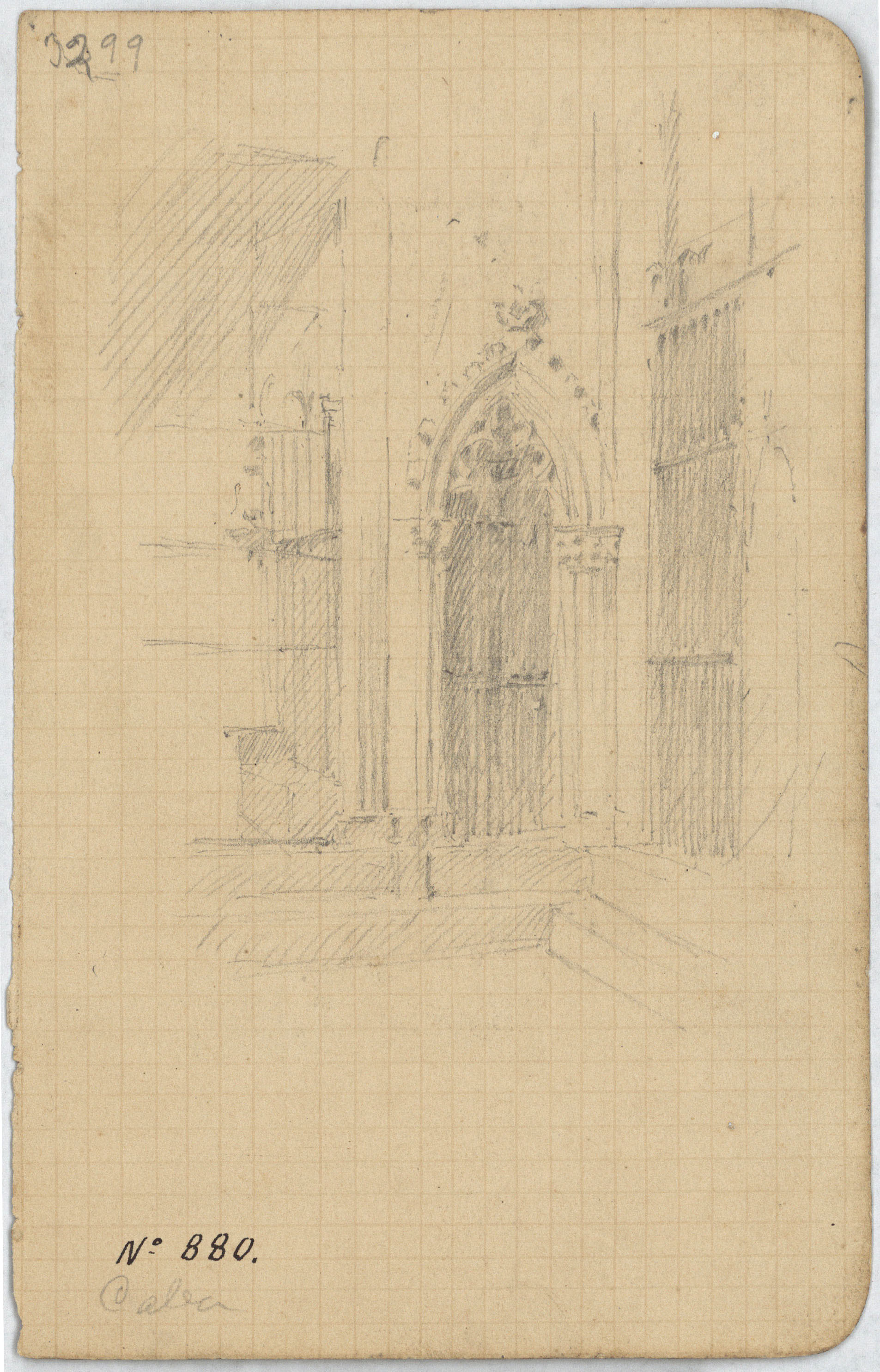 Antoni Caba - Apunts del claustre de la catedral de Barcelona (anvers) / Estudi de figura (revers) - Cap a 1860-1870 image for: Antoni Caba - Apunts del claustre de la catedral de Barcelona (anvers) / Estudi de figura (revers) - Cap a 1860-1870