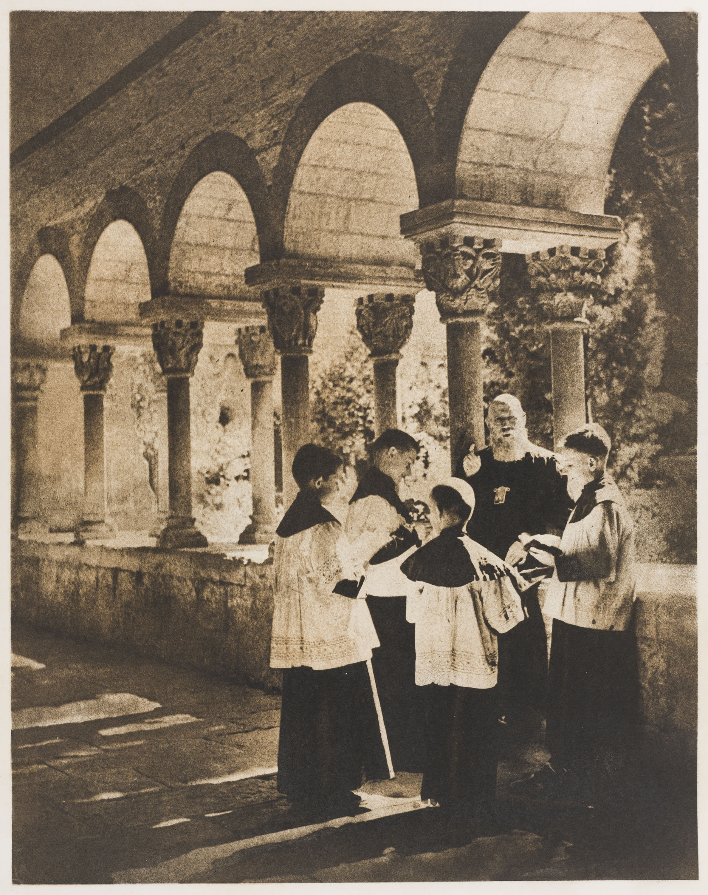 Josep Maria Casals i Ariet - Monjo i escolanets en un claustre - Cap a 1934 image for: Josep Maria Casals i Ariet - Monjo i escolanets en un claustre - Cap a 1934