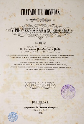 Portada del Tratado de monedas, Barcelona, 1847