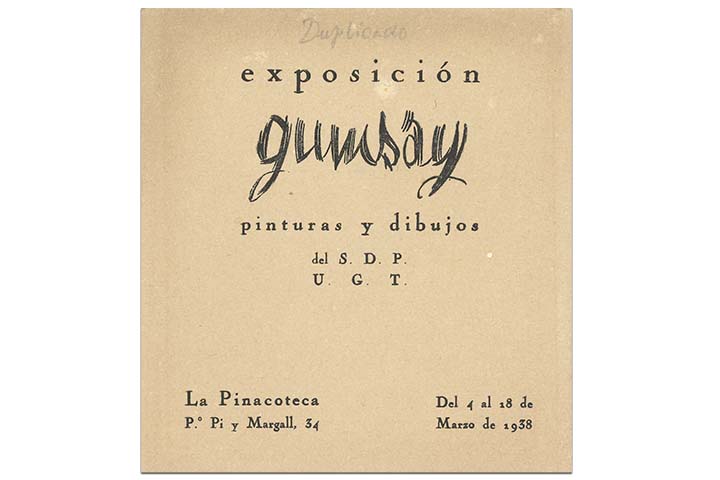 Exposición Gumsay, pinturas y dibuixos del S.D.P.  U.G.T. Barcelona, La Pinacoteca, del 4 al 18 de març de 1938