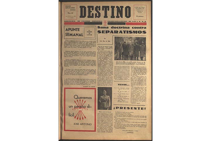 Destino: política de unidad. núm. 44 (1 gener 1938), portada