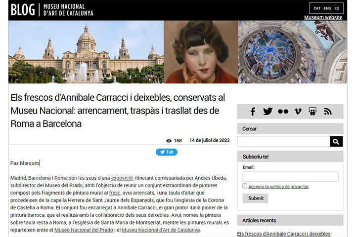 Els frescos d’Annibale Carracci i deixebles, conservats al Museu Nacional: arrencament, traspàs i trasllat des de Roma a Barcelona