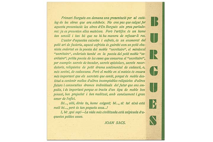 Frimari Burgués us invita a visitar la seva exposició d’objectes de talla... Barcelona, Ateneu Barcelonés, del 15 al 30 de gener de 1938