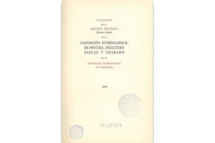 Catálogo de la sección española (primera serie) en la Exposición Internacional de pintura, escultura, dibujo y grabado de la Exposición Internacional de Barcelona