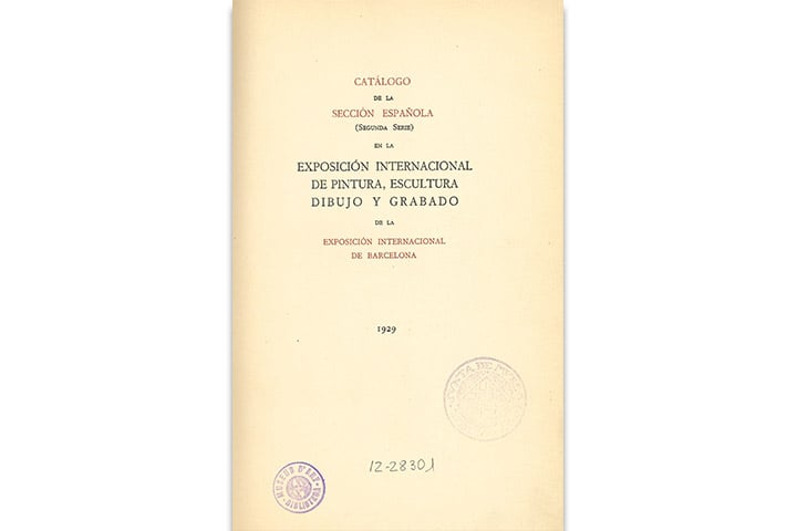 Catálogo de la sección española (segunda serie) en la Exposición Internacional de pintura, escultura, dibujo y grabado de la Exposición Internacional de Barcelona