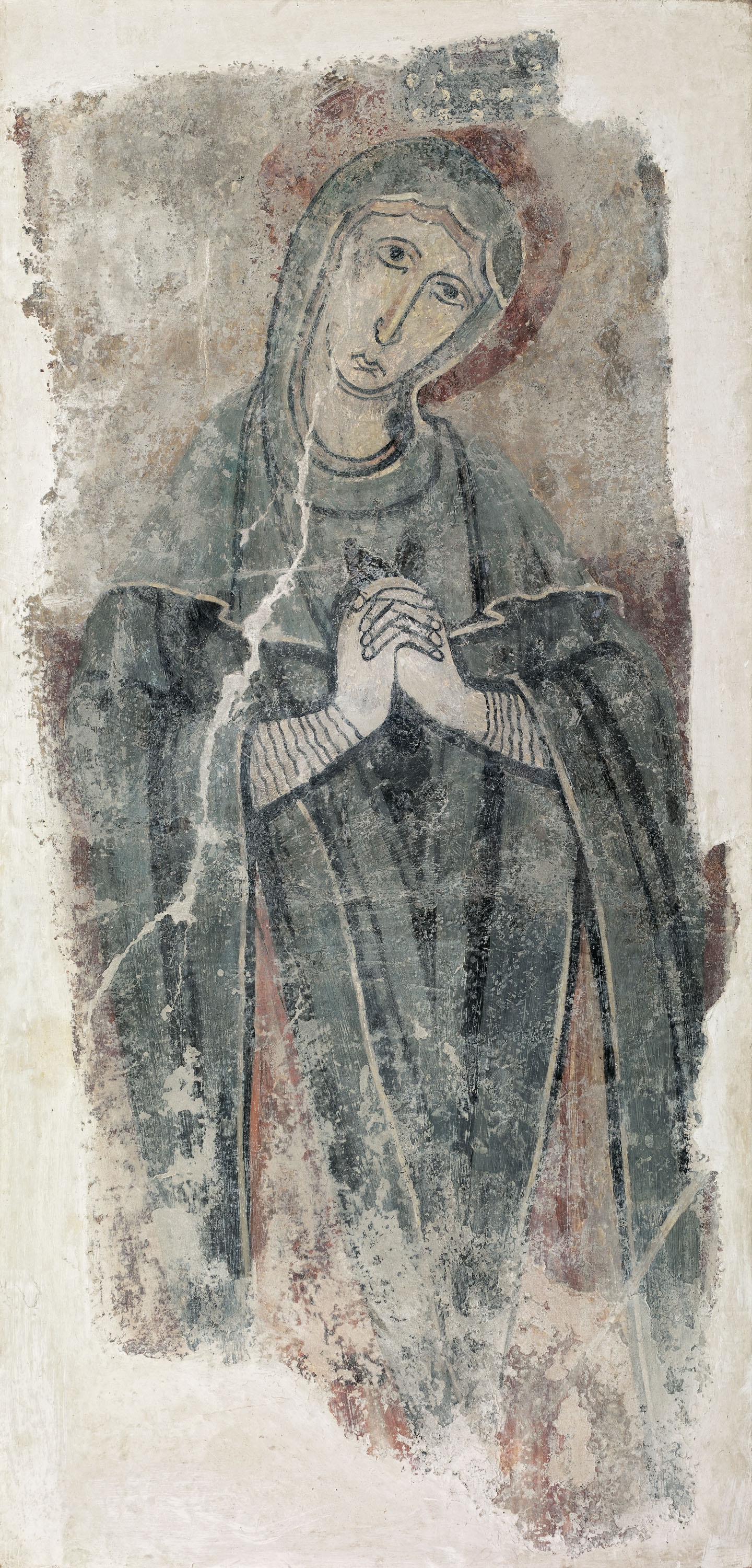 Anónimo. Cataluña. Virgen y san Juan Evangelista de Estaon. Virgen de la Crucifixión, s. XII. Depósito de la Generalitat de Catalunya, donación gallardo, 2015