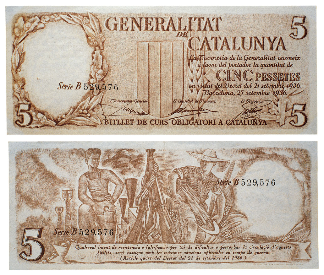 Generalitat de Catalunya Obiols Palau, Josep, Barcelona, 1894-1967 5 pessetes 25.09.1936 Generalitat de Catalunya Obiols Palau, Josep, Barcelona, 1894-1967 5 pessetes 25.09.1936