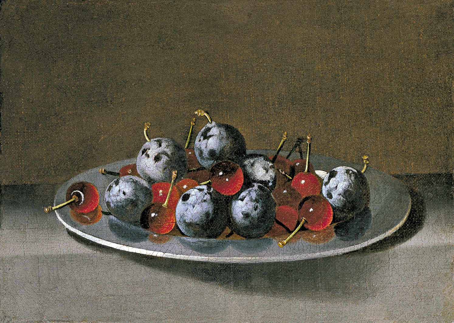 Juan van der Hamen. Plato con ciruelas y guindas. Museo Nacional del Prado, Madrid. Col·lecció Naseiro.