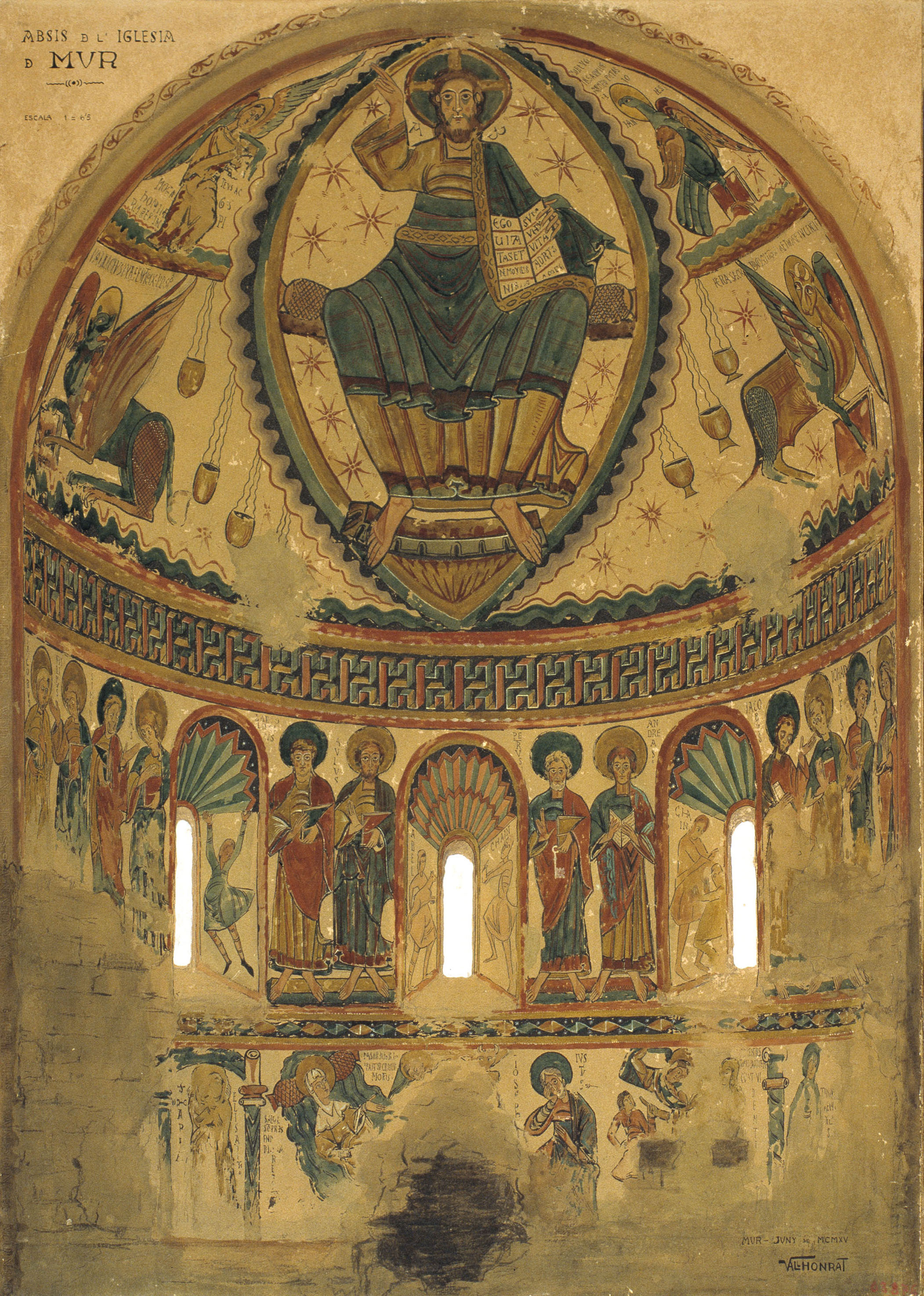 Reproducció de les pintures de l'absis de Santa Maria de Mur, Joan Vallhonrat,1915 Reproducció de les pintures de l'absis de Santa Maria de Mur, Joan Vallhonrat,1915
