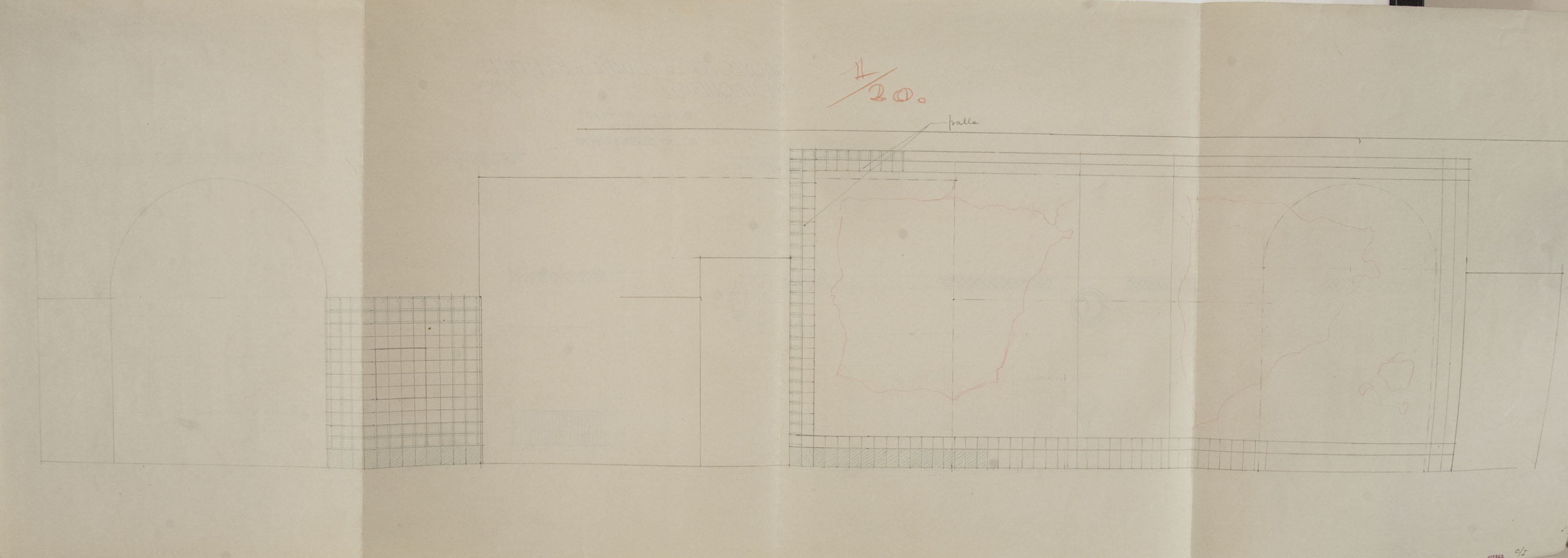 Xavier Nogués - Croquis d&#039;una paret i distribució dels plafons de rajoles amb un mapa d&#039;Espanya i un altre de Catalunya (anvers i revers) Projecte per a la decoració mural no realitzada de duana... - 1937 [1]