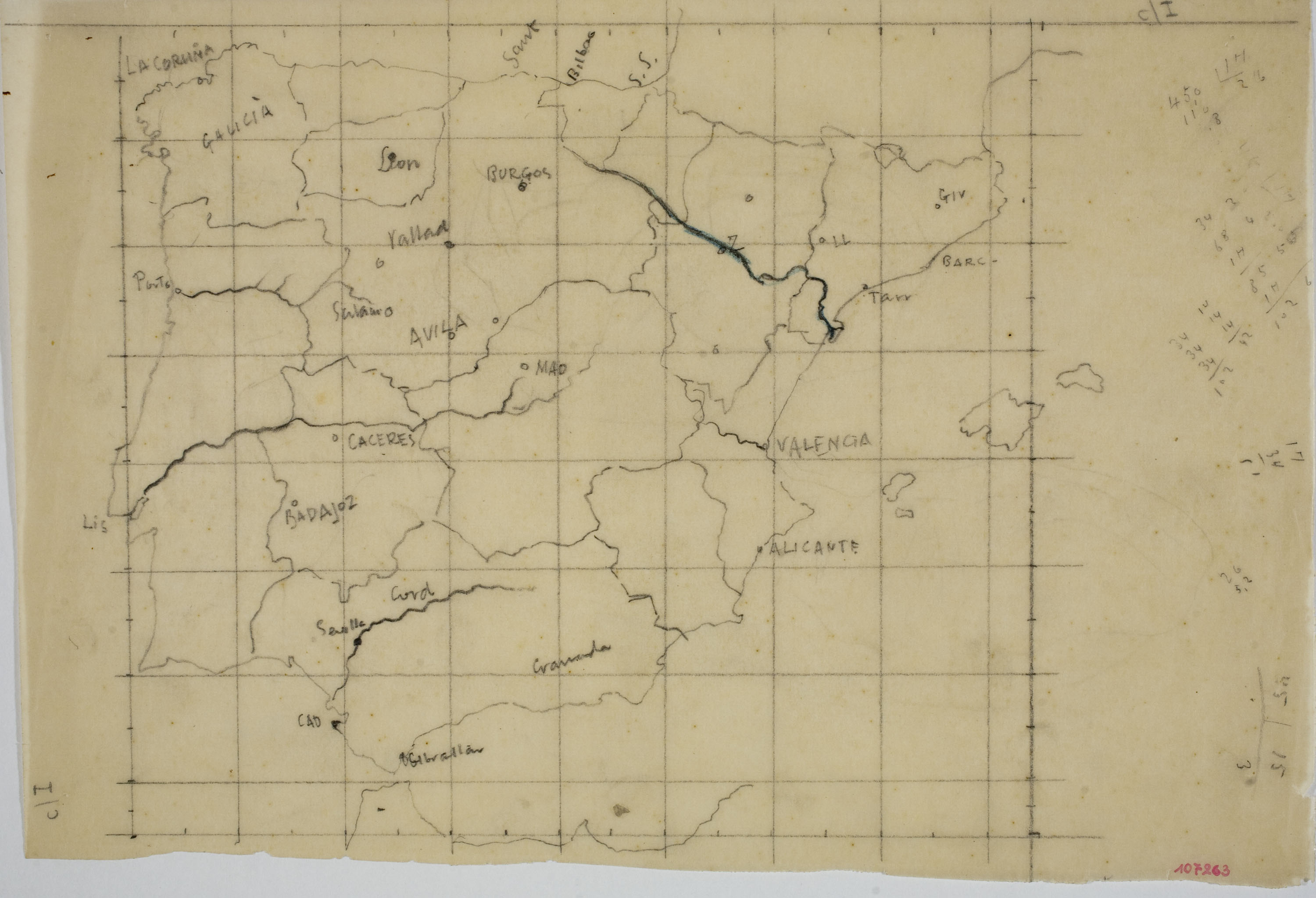 Xavier Nogués - Calc d&#039;un mapa d&#039;Espanya. Projecte per a la decoració mural no realitzada de duana als límits de la Jonquera - 1937