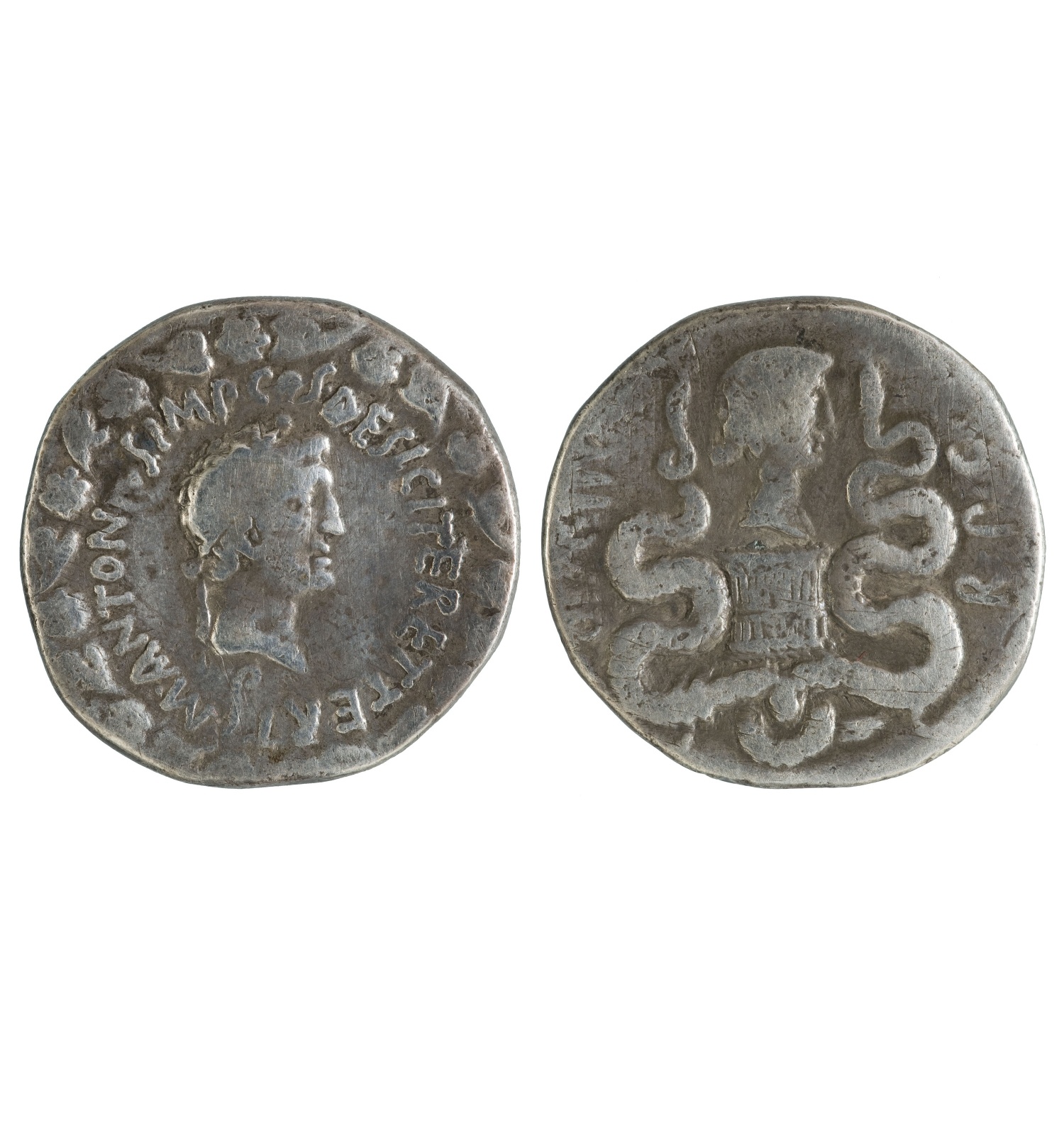 Cistóforo (tetradracma), Marco Antonio, triunviro de la República Romana, 39 a.C. Cistóforo (tetradracma), Marco Antonio, triunviro de la República Romana, 39 a.C.