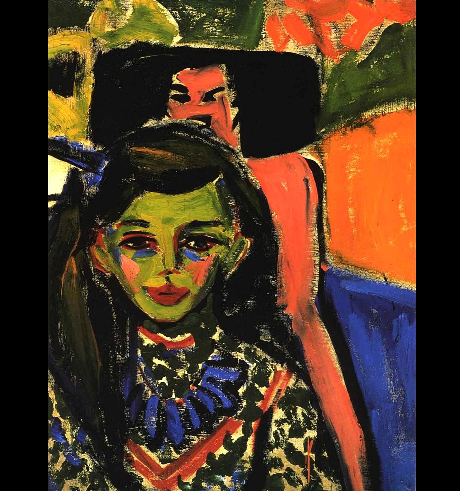 Fränzi ante una silla tallada, Ernst Ludwig Kirchner, 1910