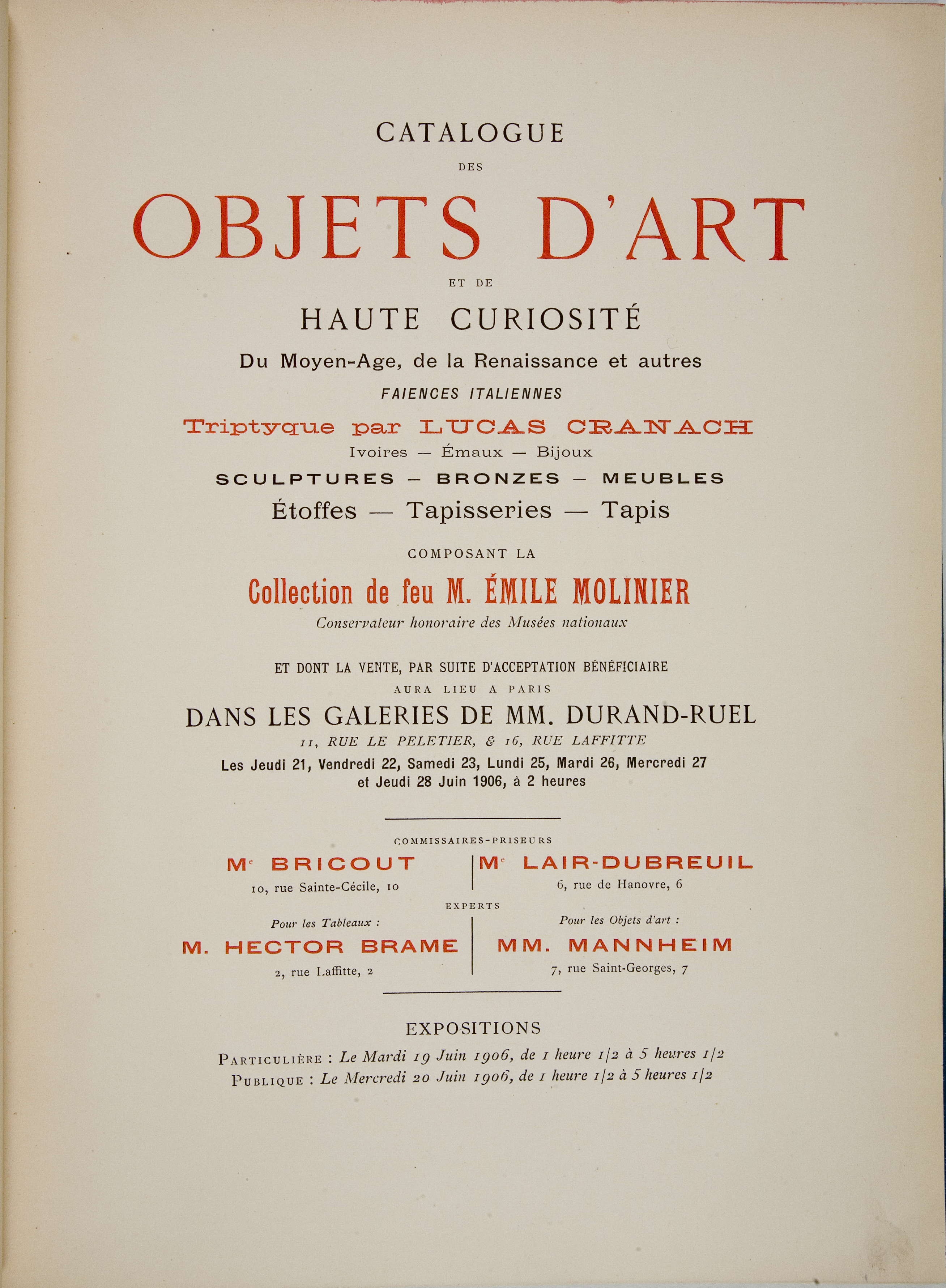 Catalogue des objets d&#039;art et de haute curiosité du moyen-âge, de la Renaissance ...