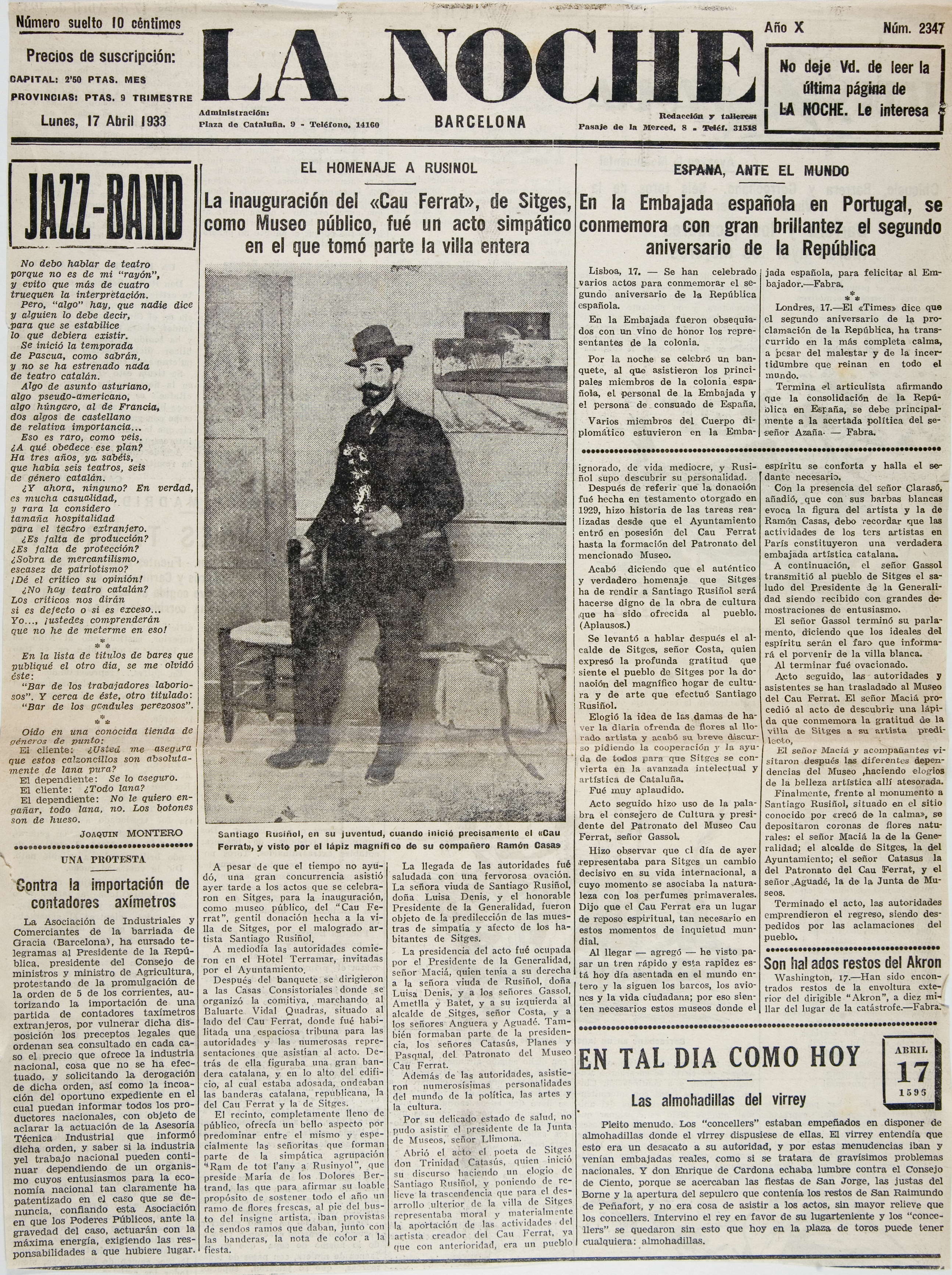 “El homenaje a Rusiñol: La inauguración del &#039;Cau Ferrat&#039;”, de Sitges, como museo público...