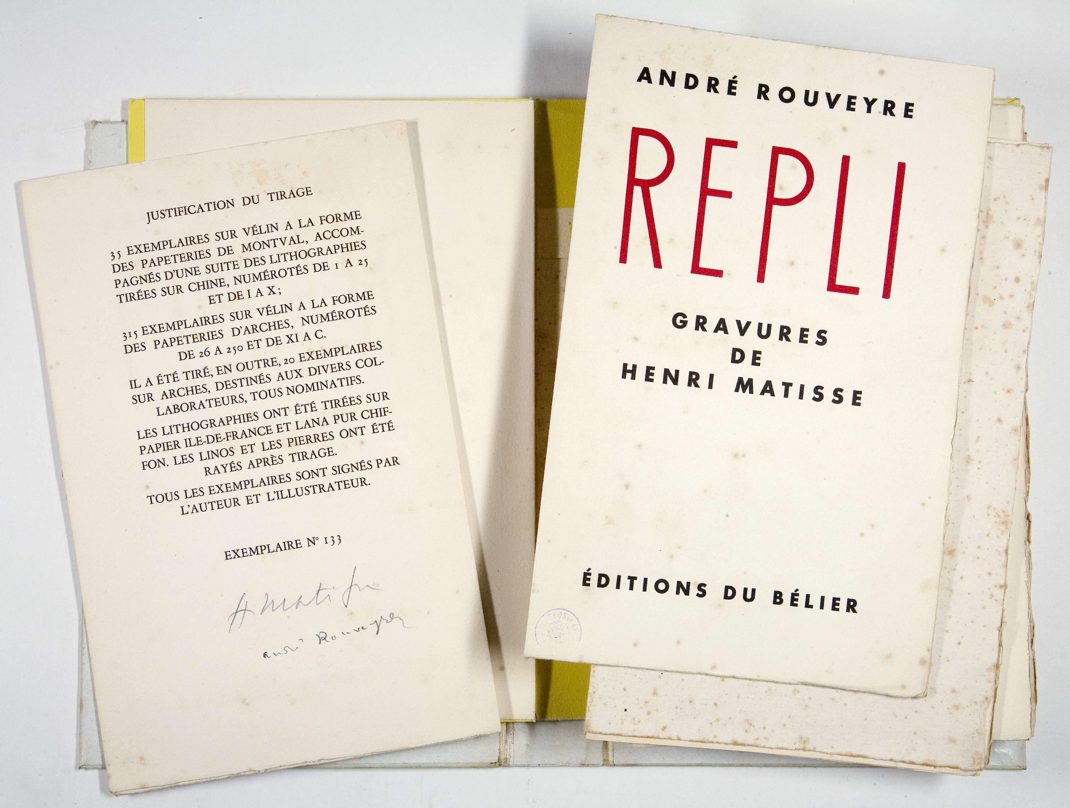 André ROUVEYRE, Repli. [Paris]: Éditions du Bélier, [1947]