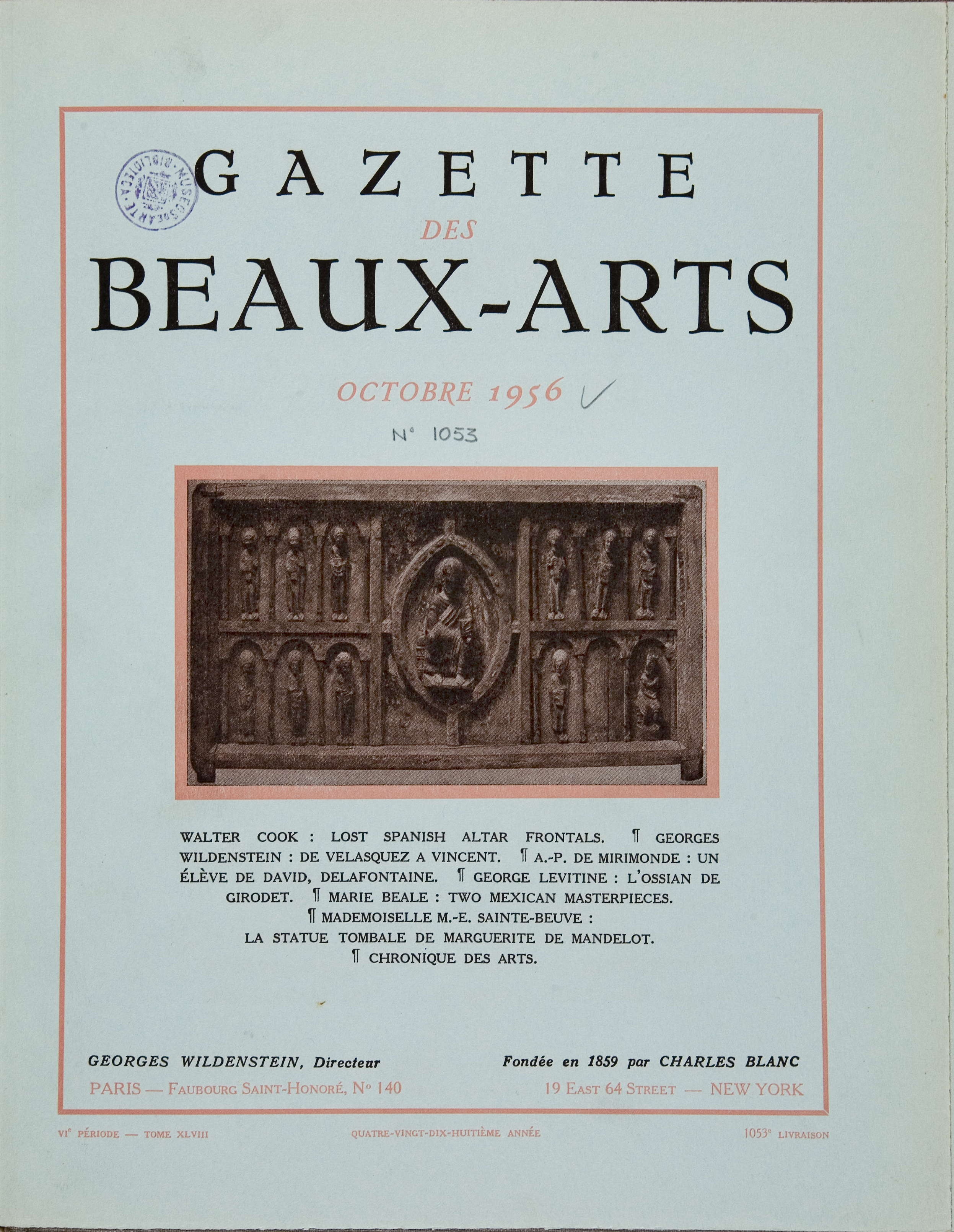 Gazette des beaux-arts. Oct. 1956, any 98, núm. 1053. Paris, 1859-2002