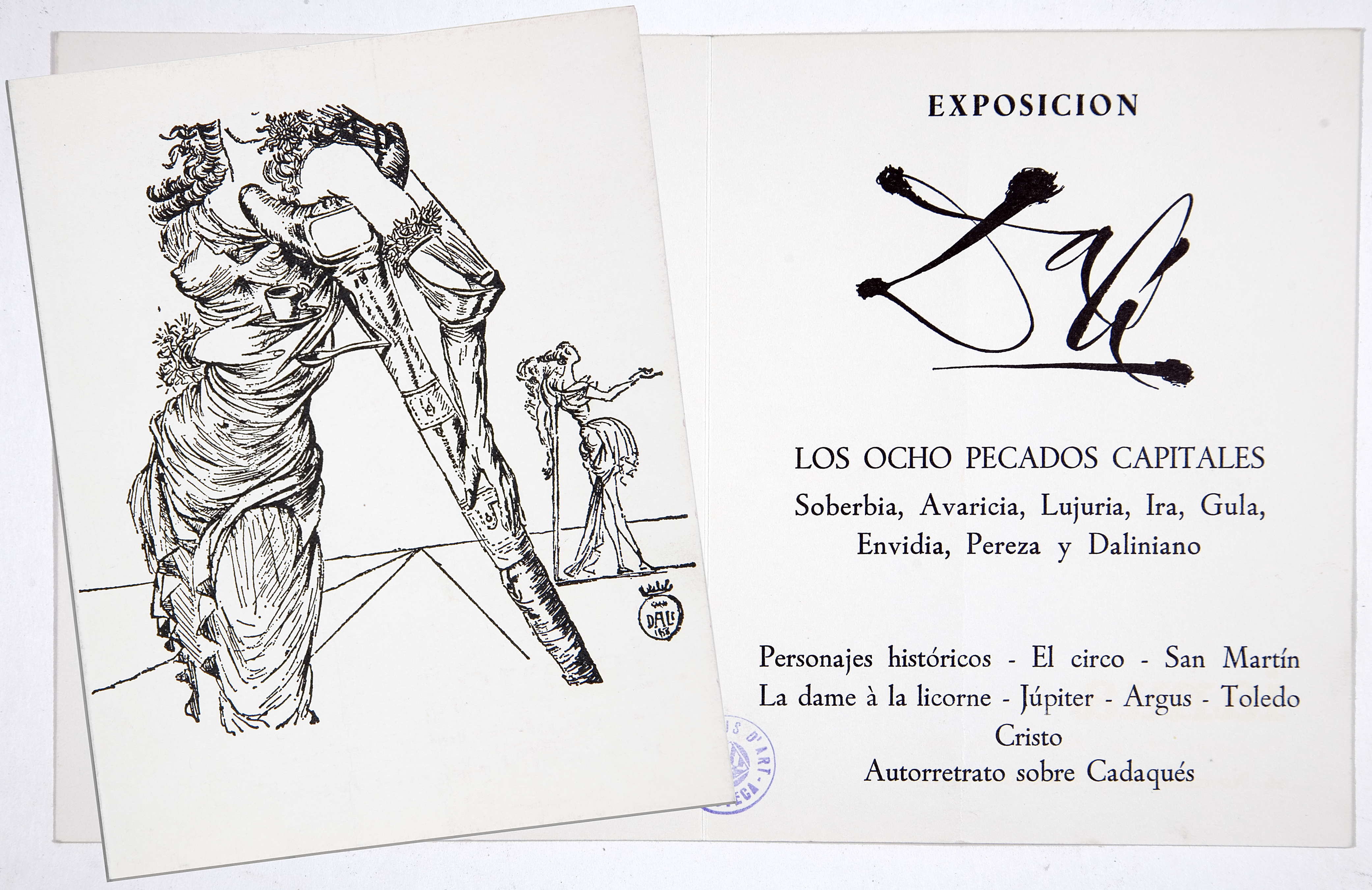 Dalí: exposición Los Ocho pecados capitales: soberbia, avaricia, lujuria, ira, gula, envidia, pereza y daliniano...: Ianua ... Barcelona, 16 noviembre al 7 diciembre de 1967