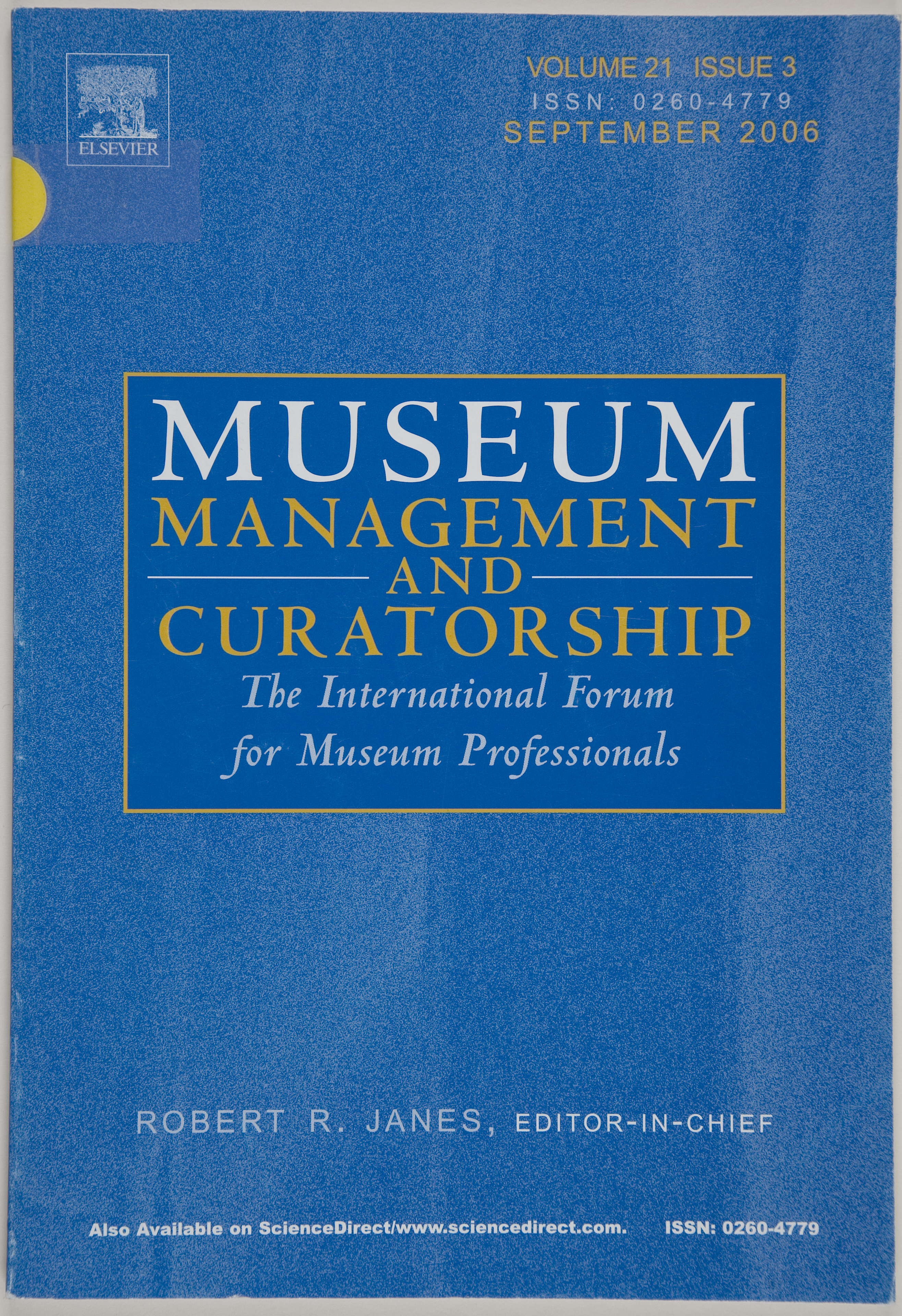 Museum management and curatorship. Sept. 2006, vol. 21, núm. 3. Guildford, Surrey, UK, 1990