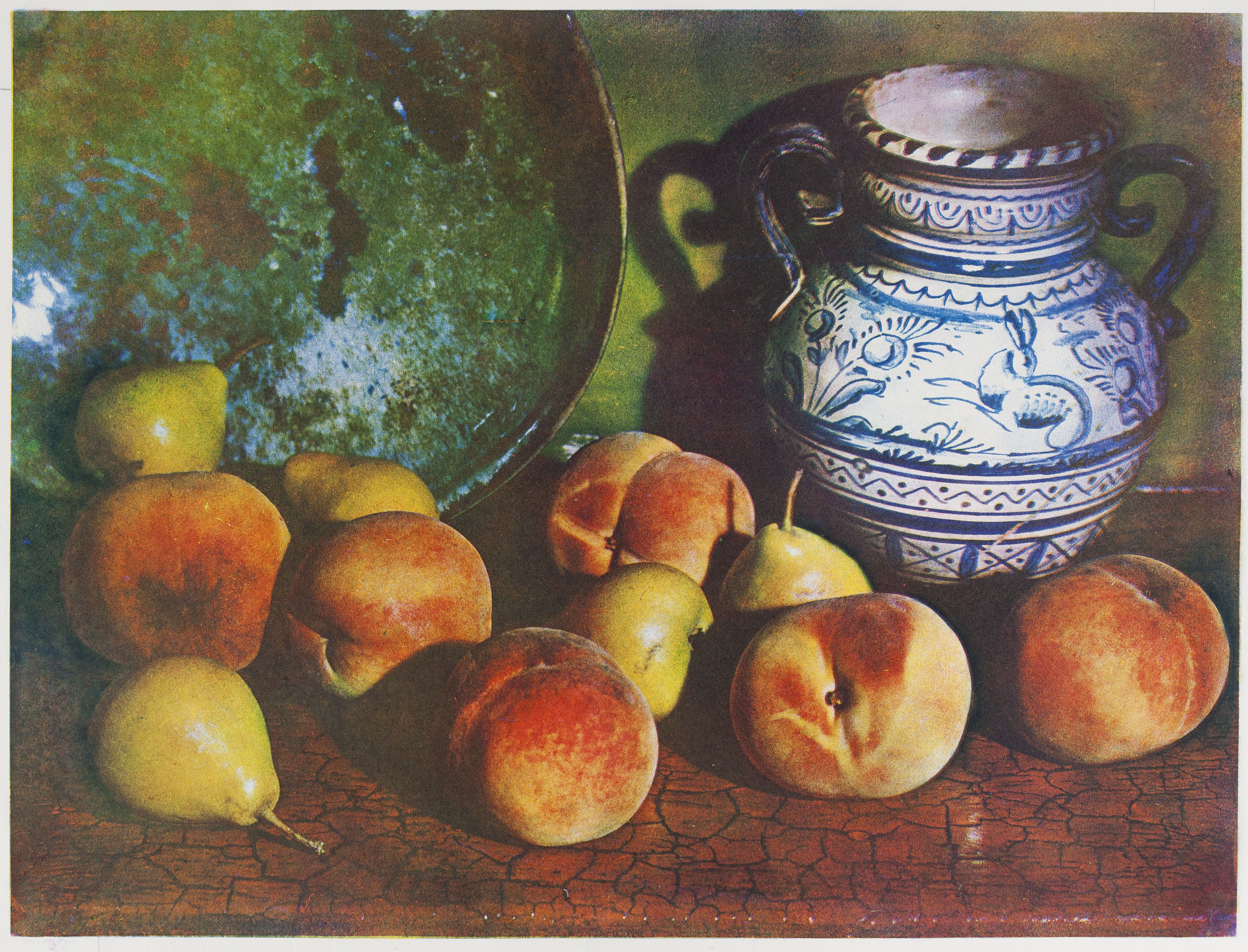 image for: Josep Maria Casals i Ariet - Natura morta amb plat, gerra de ceràmica, préssecs i peres - Cap a 1968