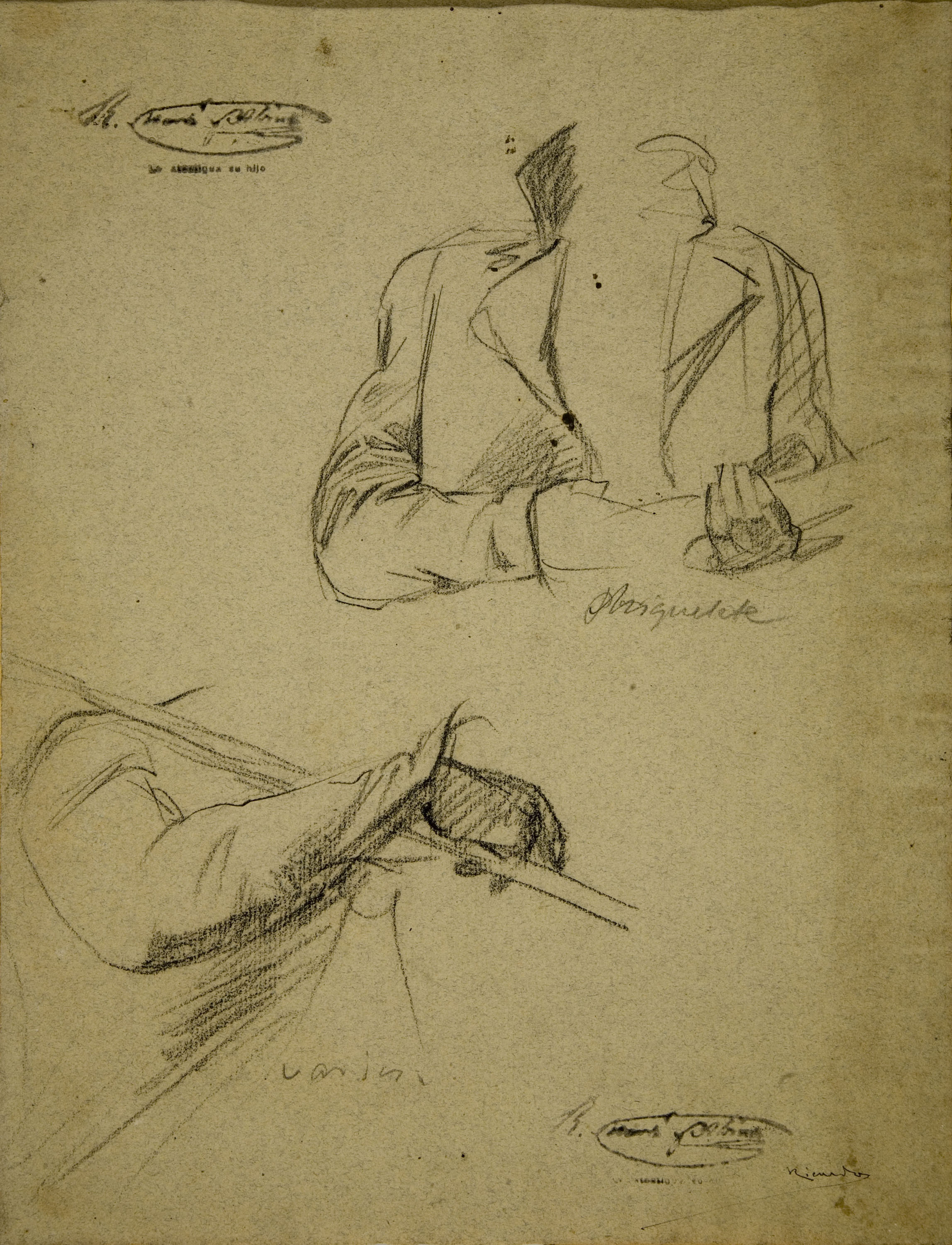 image for: Ramon Martí i Alsina - Estudi de tors i braç d&#039;home vestit per al quadre &quot;La companyia de Santa Bàrbara&quot; - Cap a 1891