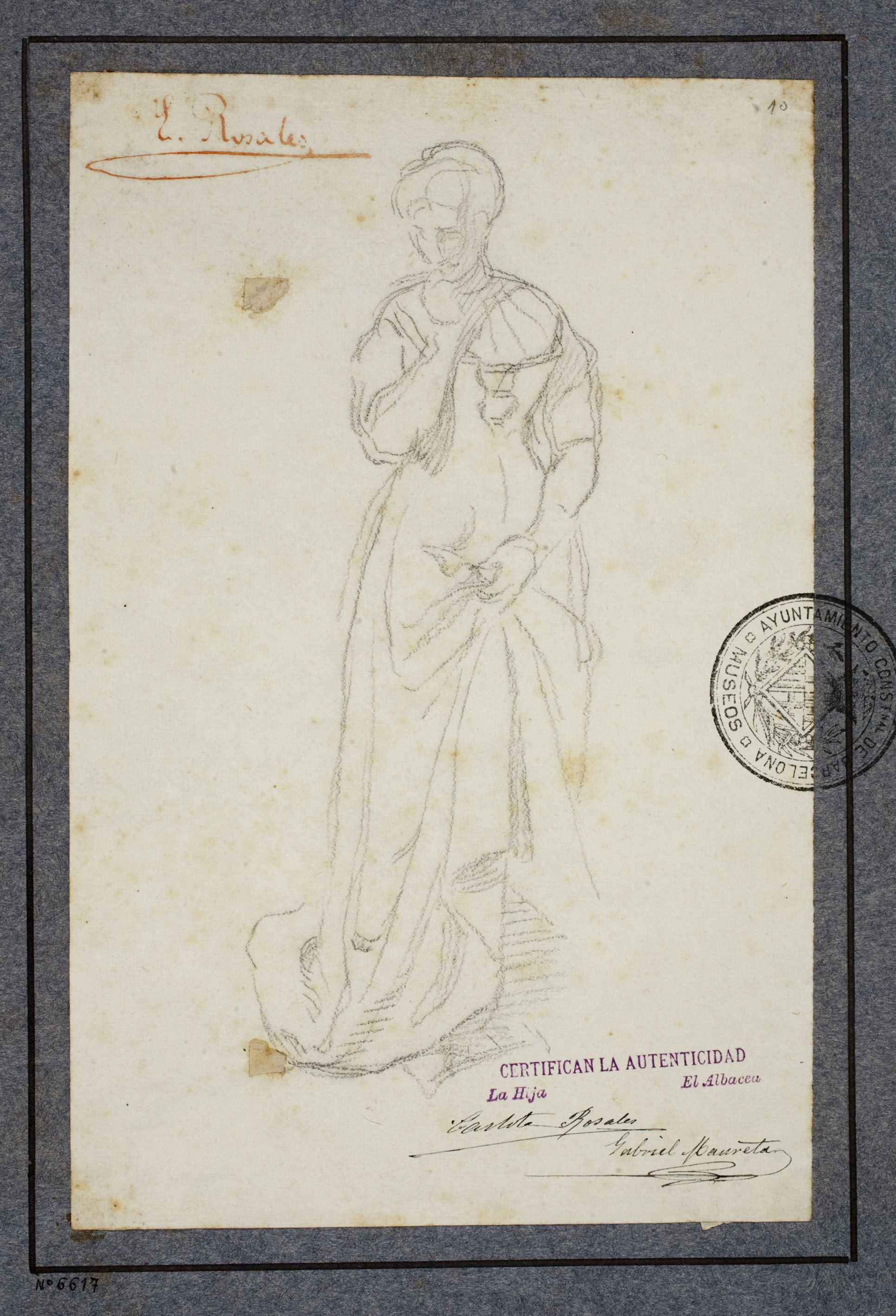 image for: Eduardo Rosales - Figura femenina amb vestit d&#039;època - Cap a 1870