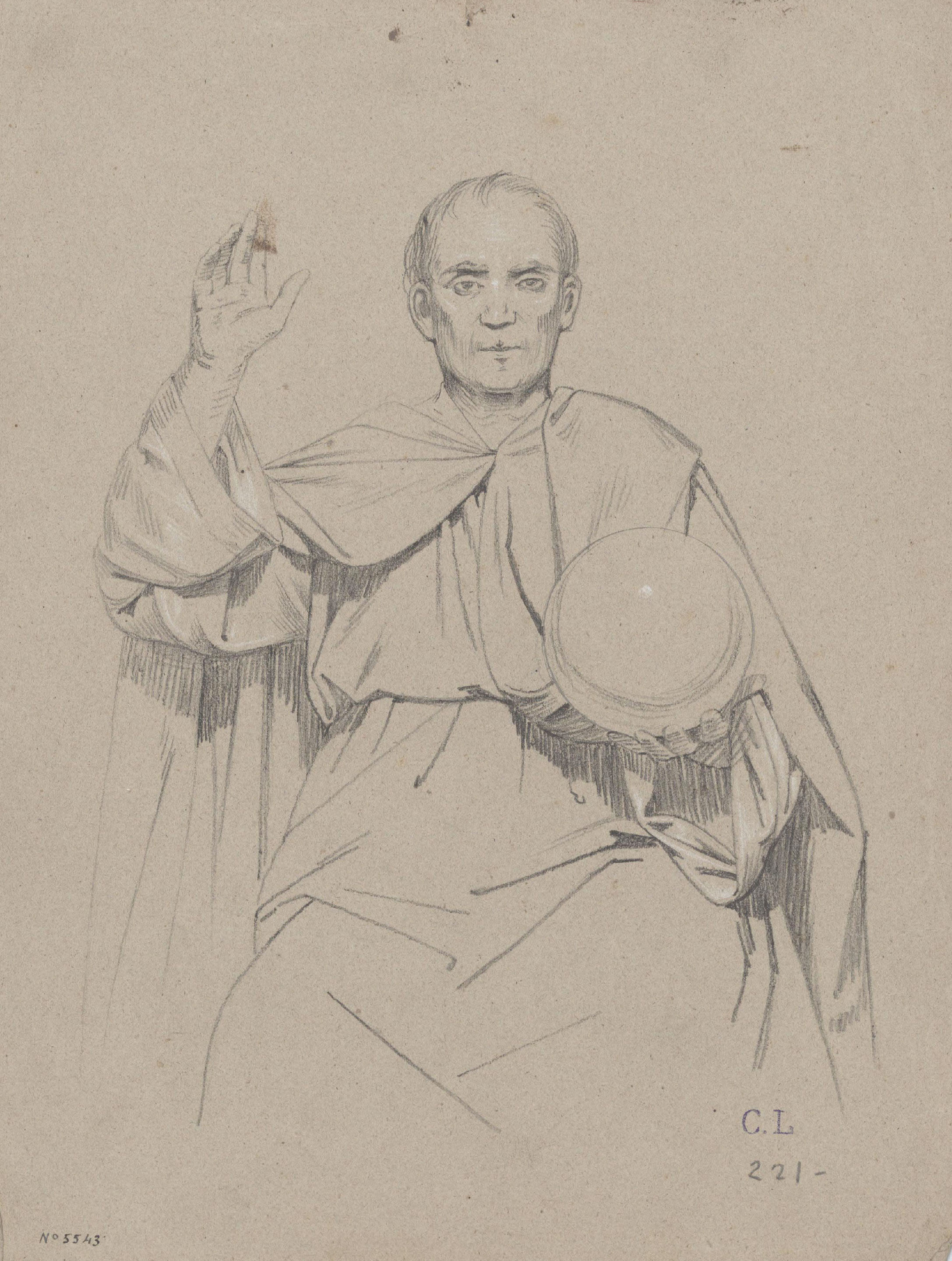 image for: Claudi Lorenzale - Home vestit a l&#039;antiga amb una bola a la mà esquerra - Cap a 1850-1870