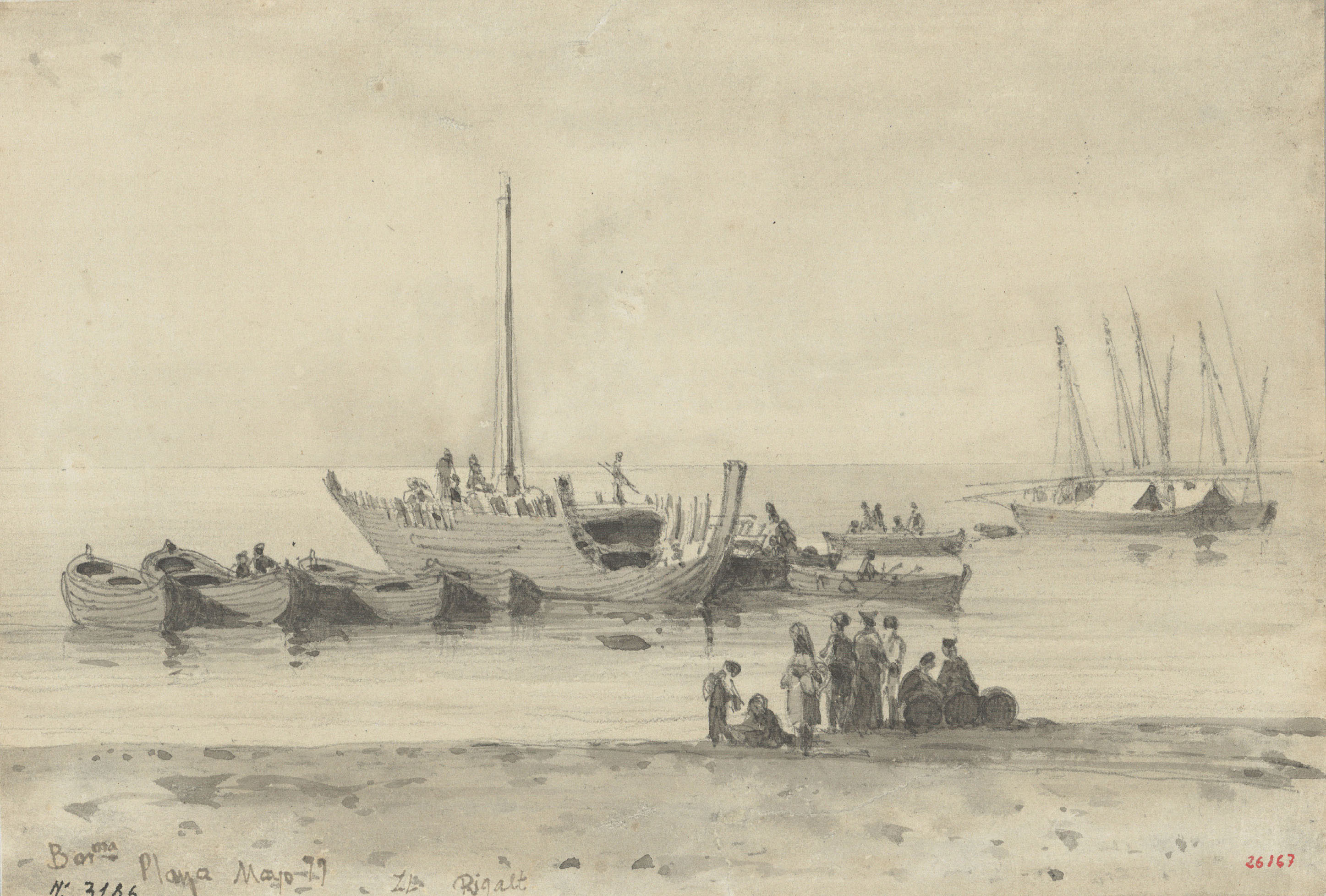 image for: Lluís Rigalt - Gent i barques a la platja de Barcelona - Maig de 1877
