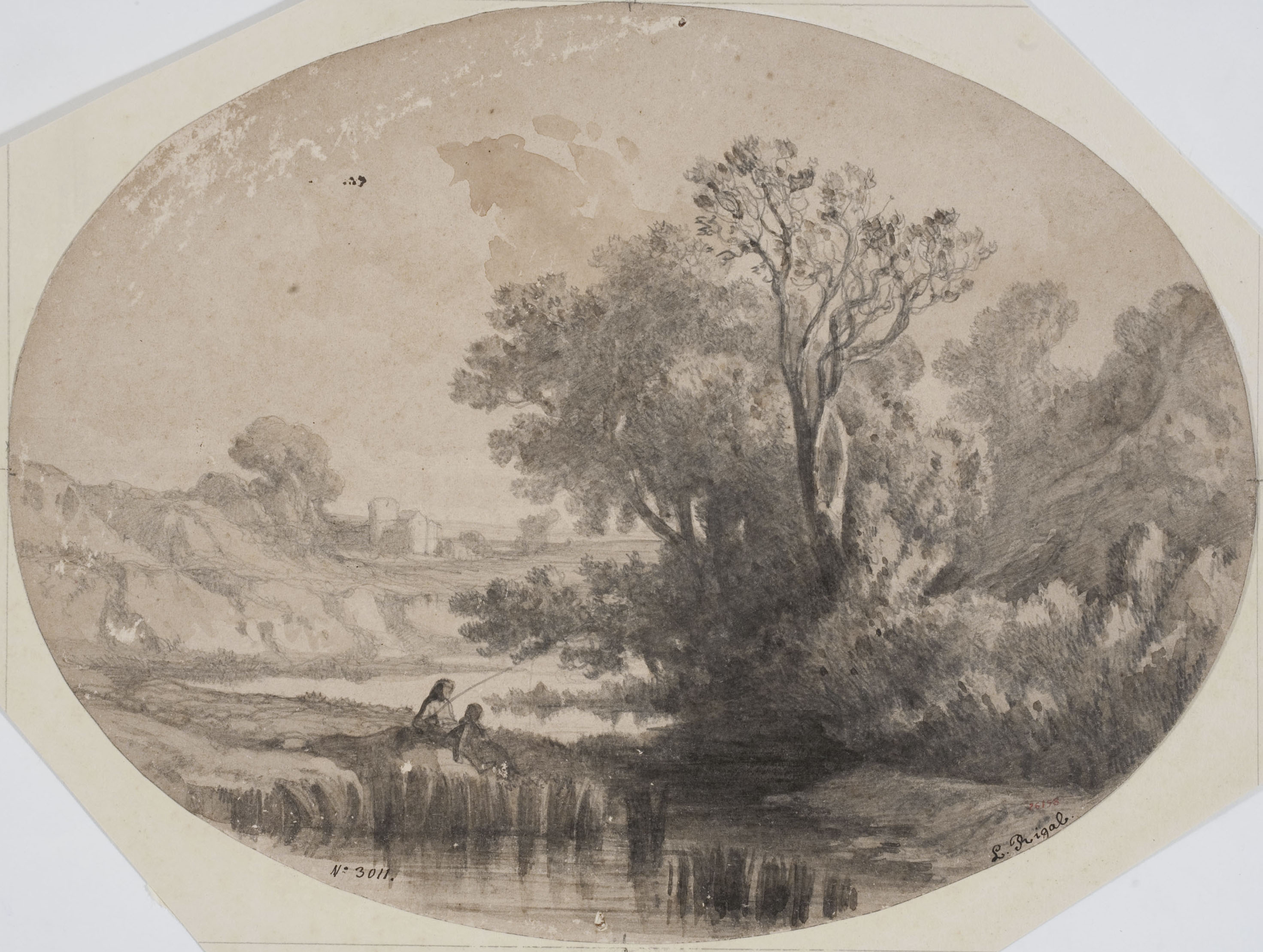 image for: Lluís Rigalt - Paisatge amb pescadors - Cap a 1840-1850