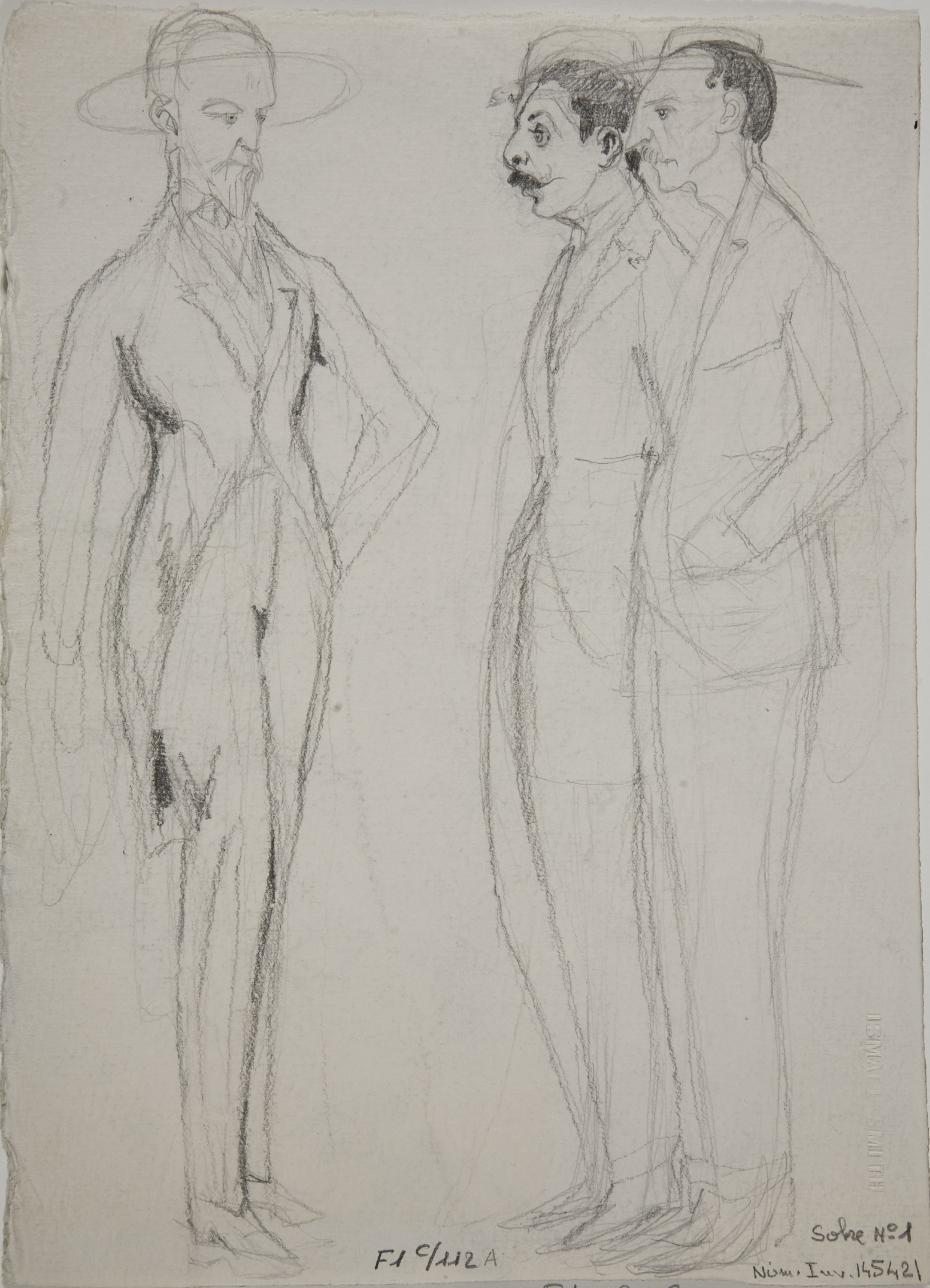 image for: Ismael Smith - Esbossos del retrat d&#039;Enric Granados (anvers) / Esbós del retrat d&#039;Enric Granados i altres personatges (revers) - Cap a 1917 [1]