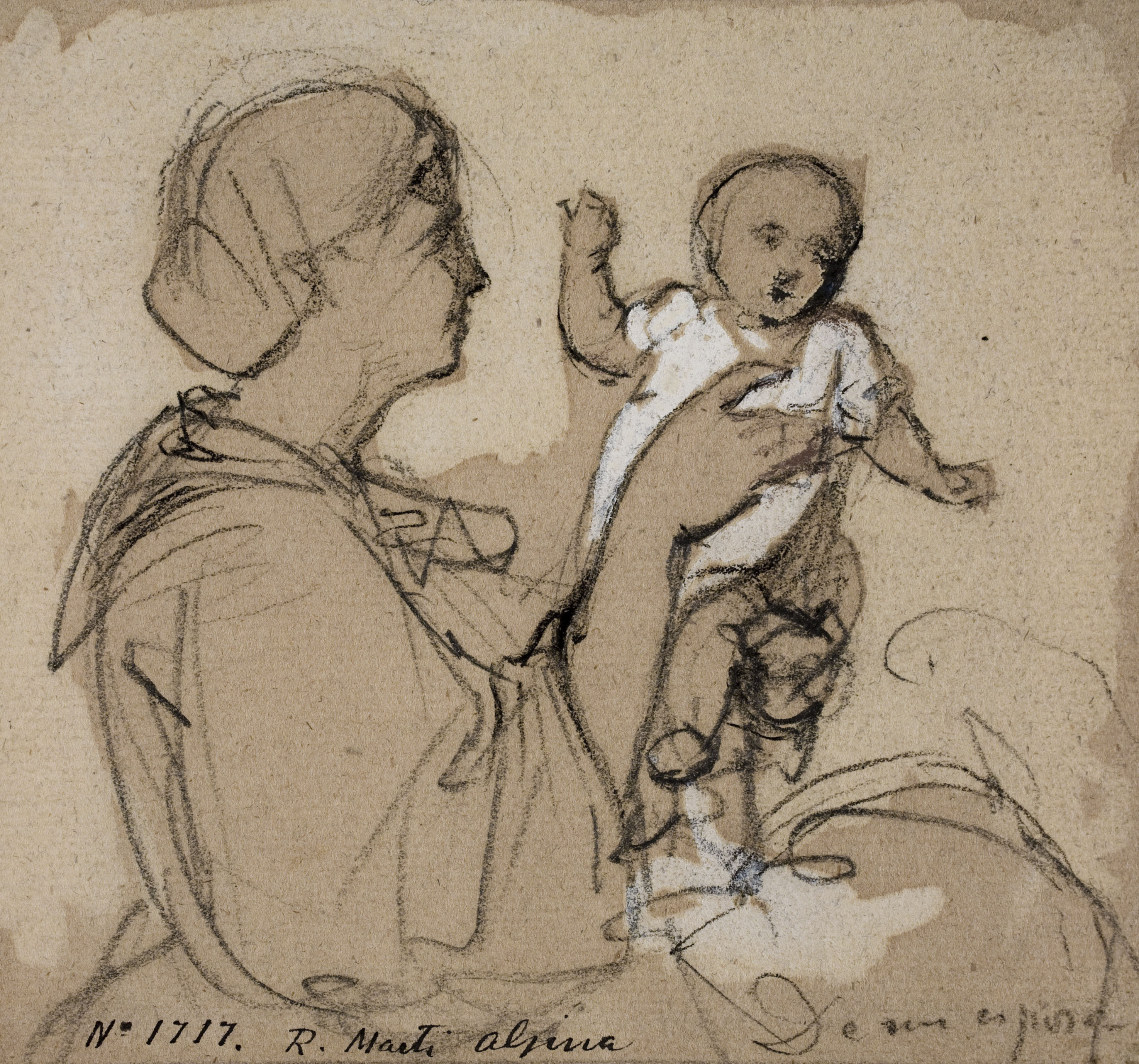 image for: Ramon Martí i Alsina - Retrat de Carlota Aguiló (dona de l&#039;artista) amb un nen petit als braços - Cap a 1850-1855