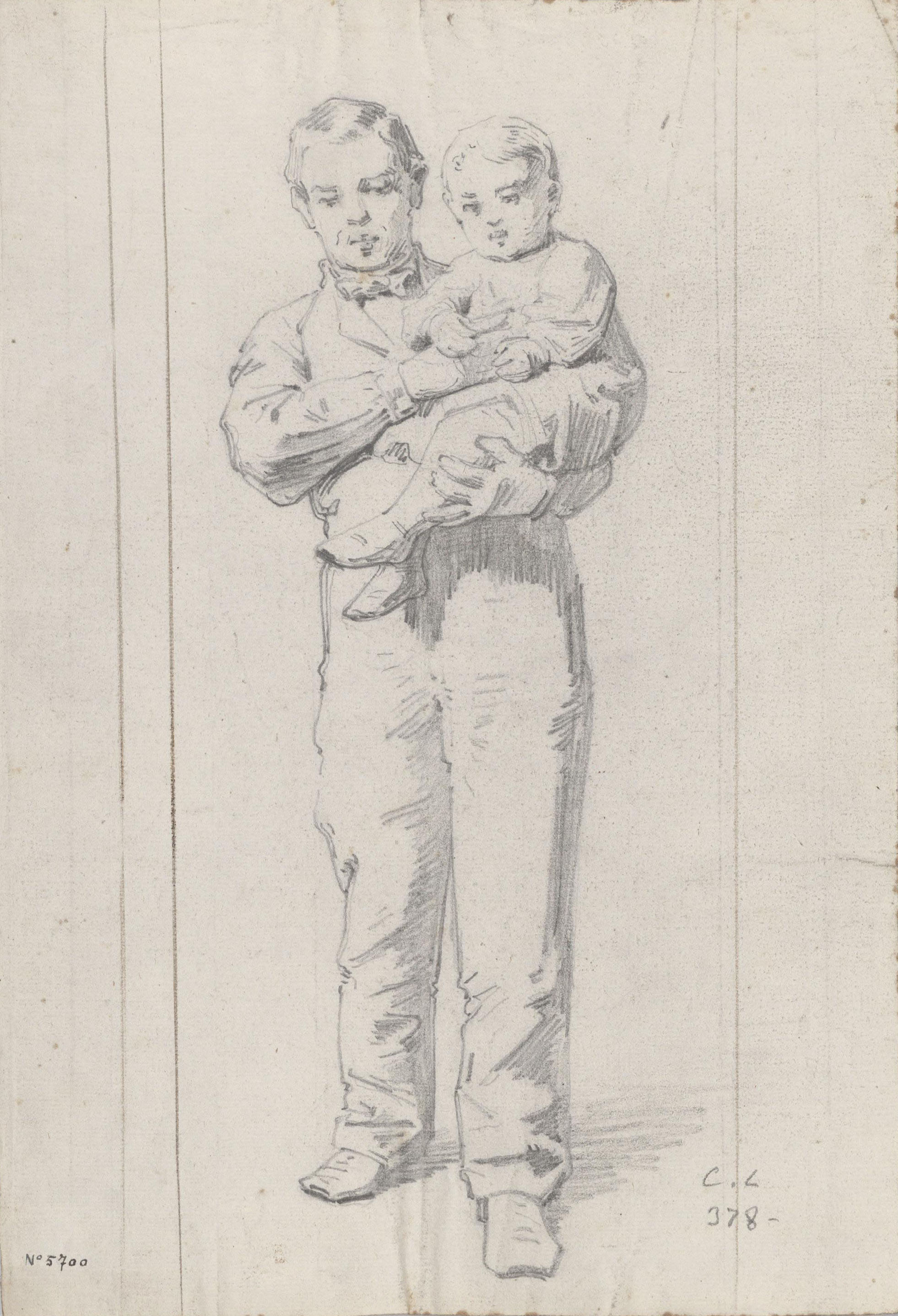 image for: Claudi Lorenzale - Retrat d&#039;home amb nen (anvers) / Retrat d&#039;home amb nen (revers) - Cap a 1860-1880