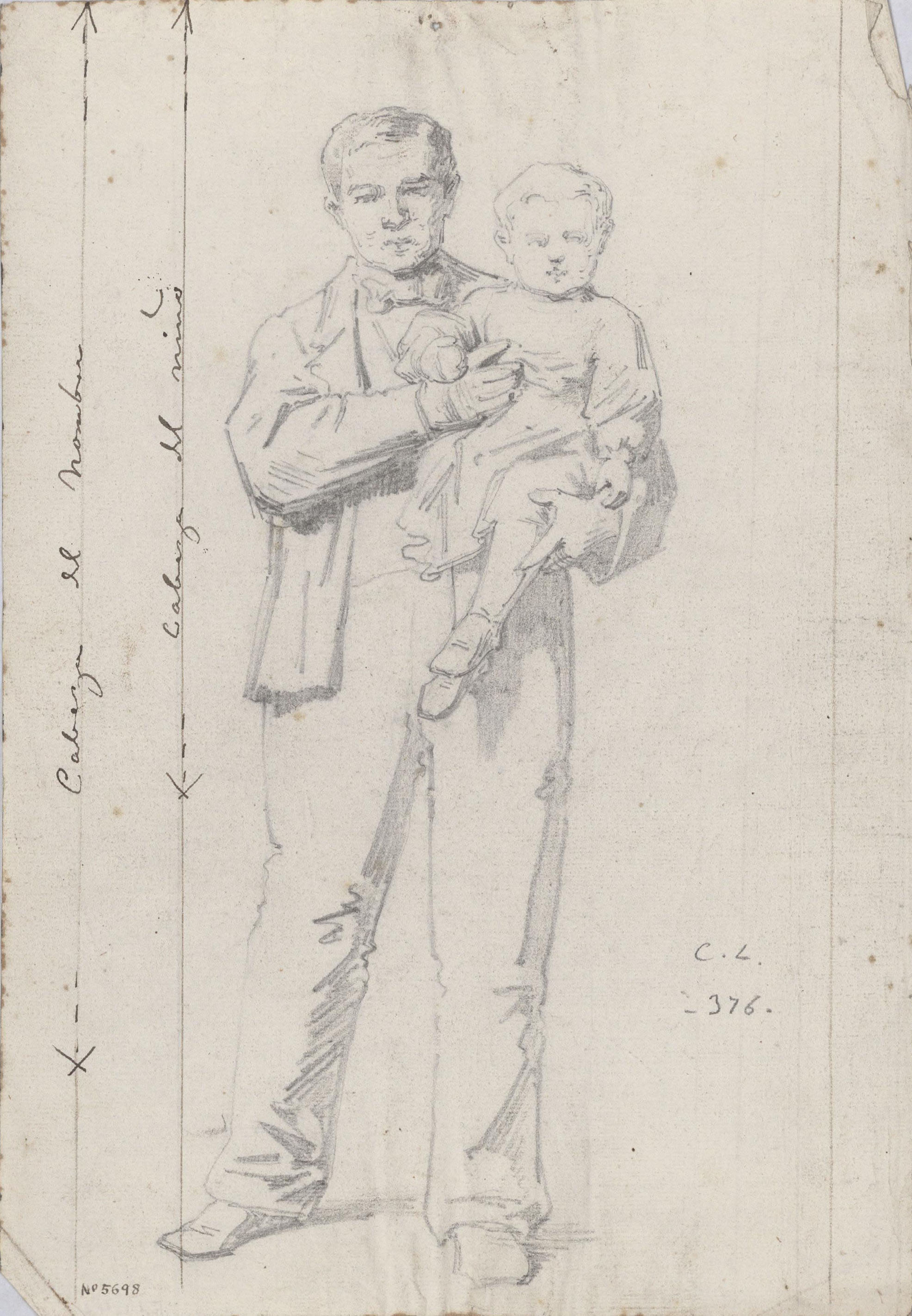 image for: Claudi Lorenzale - Retrat d&#039;home amb nen (anvers) / Retrat d&#039;home amb nen (revers) - Cap a 1860-1880