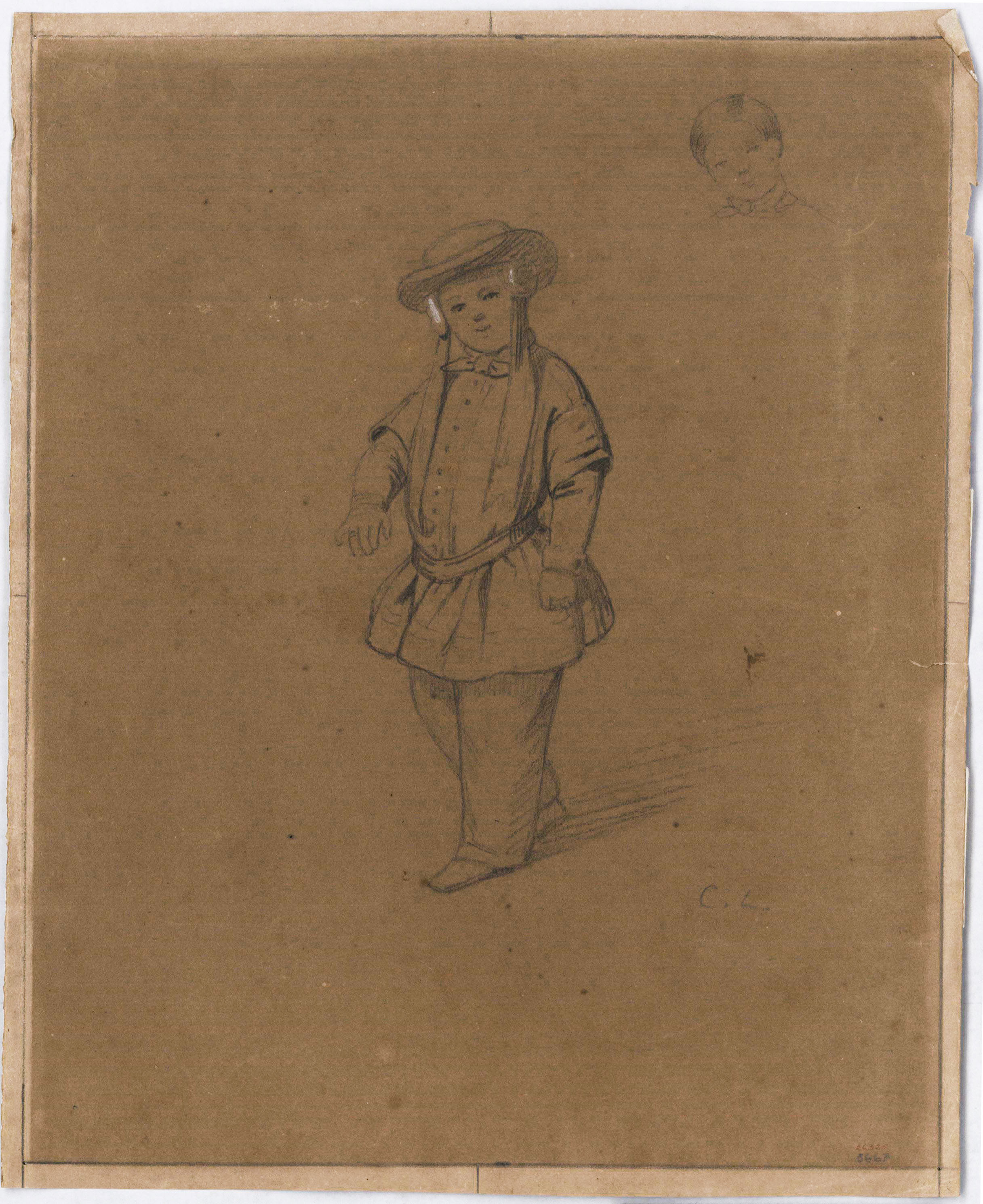 image for: Claudi Lorenzale - Retrat de nen i estudi de cap - Cap a 1860-1880