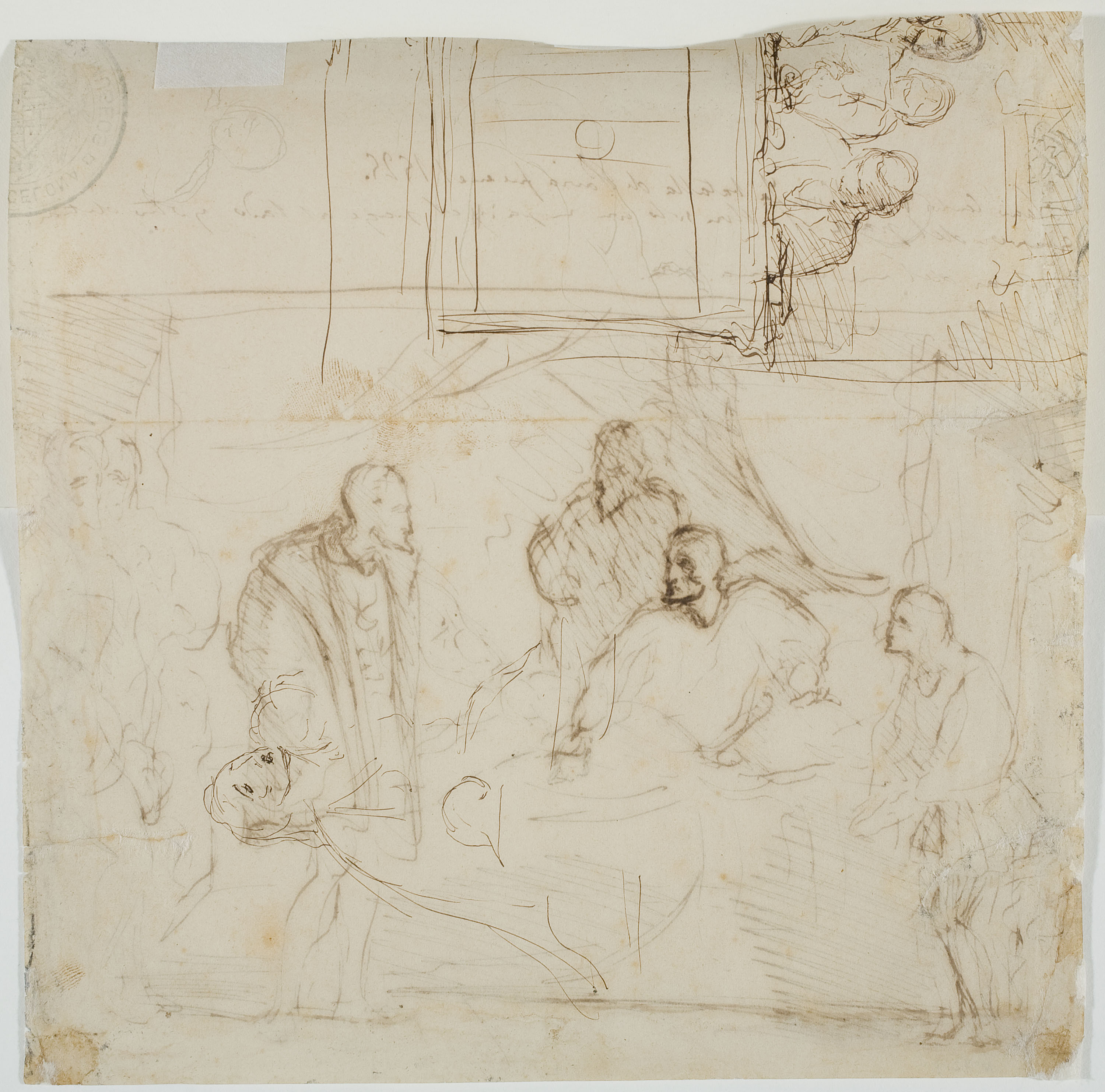 image for: Eduardo Rosales - Estudi per al quadre «Visita de Carles V a Francesc I a la Torre de los Lujanes» (anvers) / Croquis de figures (revers) - Cap a 1860 [1]