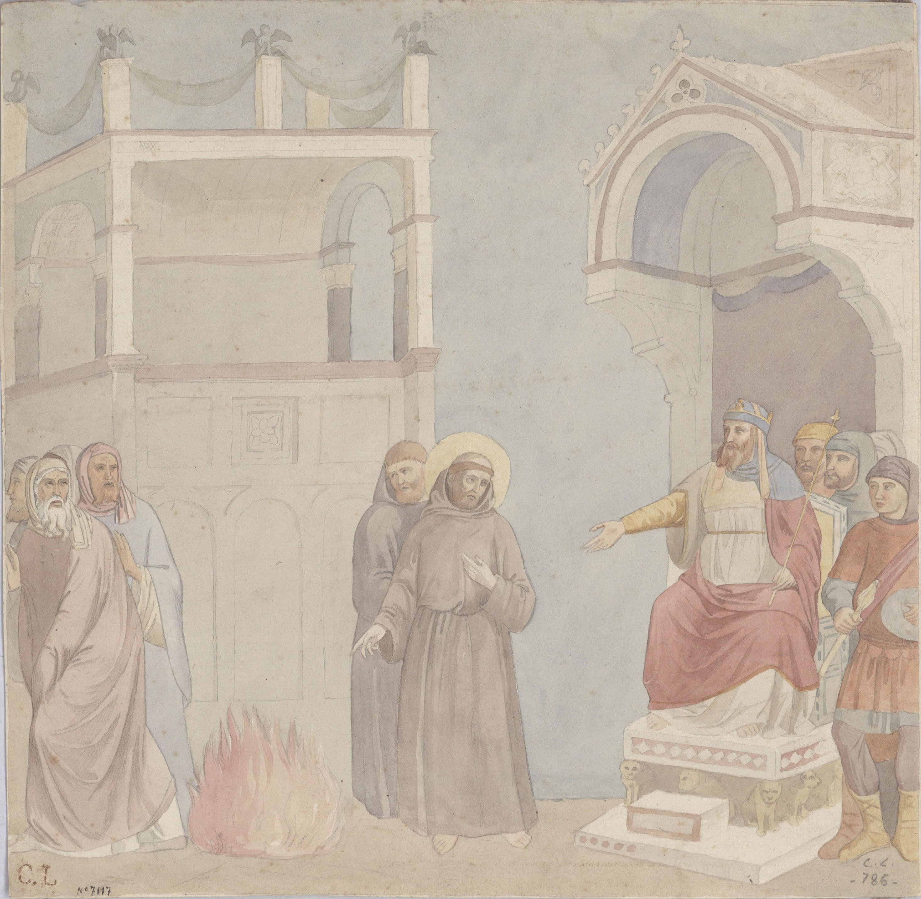 image for: Claudi Lorenzale - Sant Francesc davant del sultà. Còpia de la pintura de Giotto a la basílica de Sant Francesc d&#039;Assís - Cap a 1839 -1840
