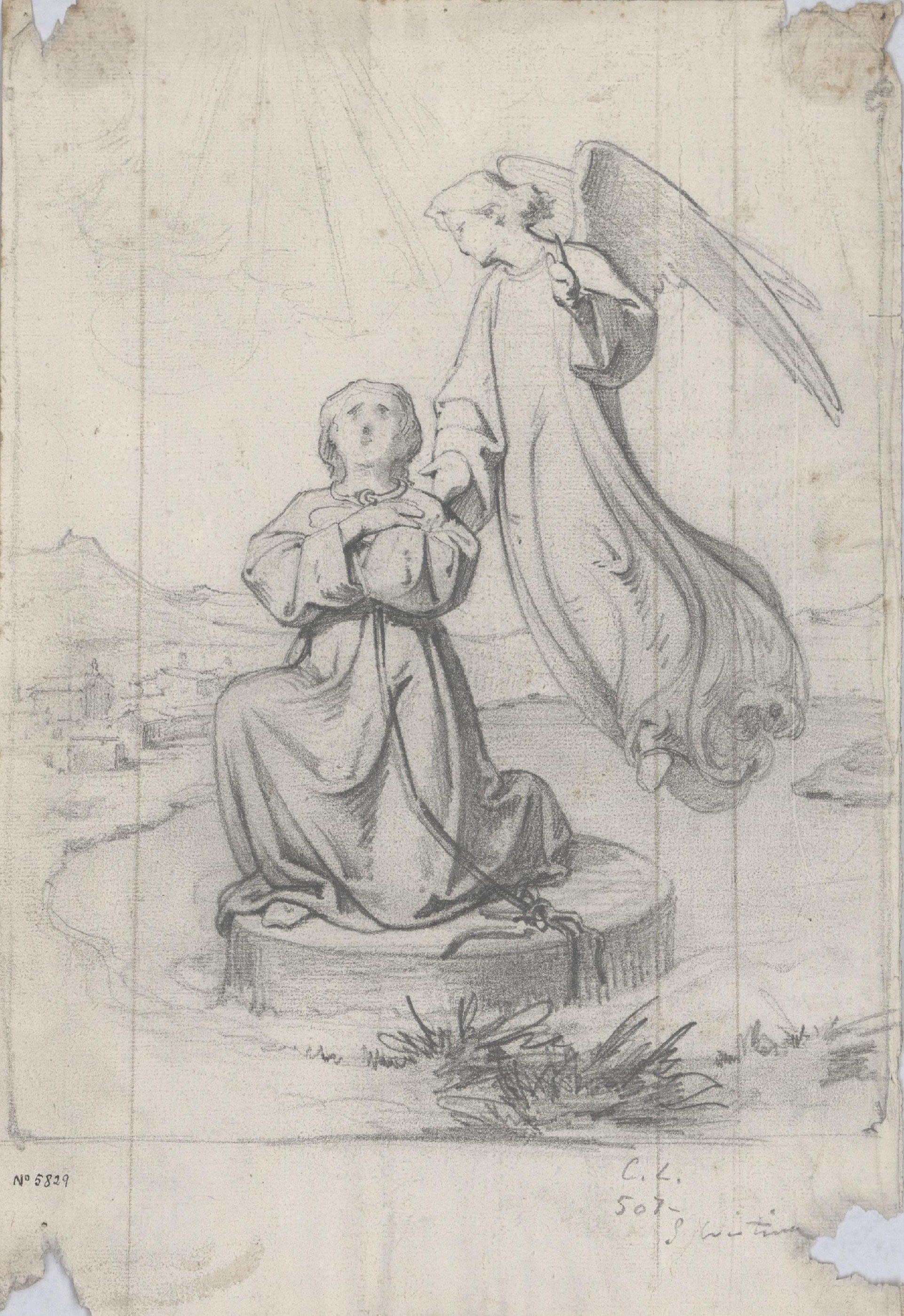 image for: Claudi Lorenzale - Santa Cristina reconfortada per un àngel (anvers) / Àngel (revers) - Cap a 1850-1870