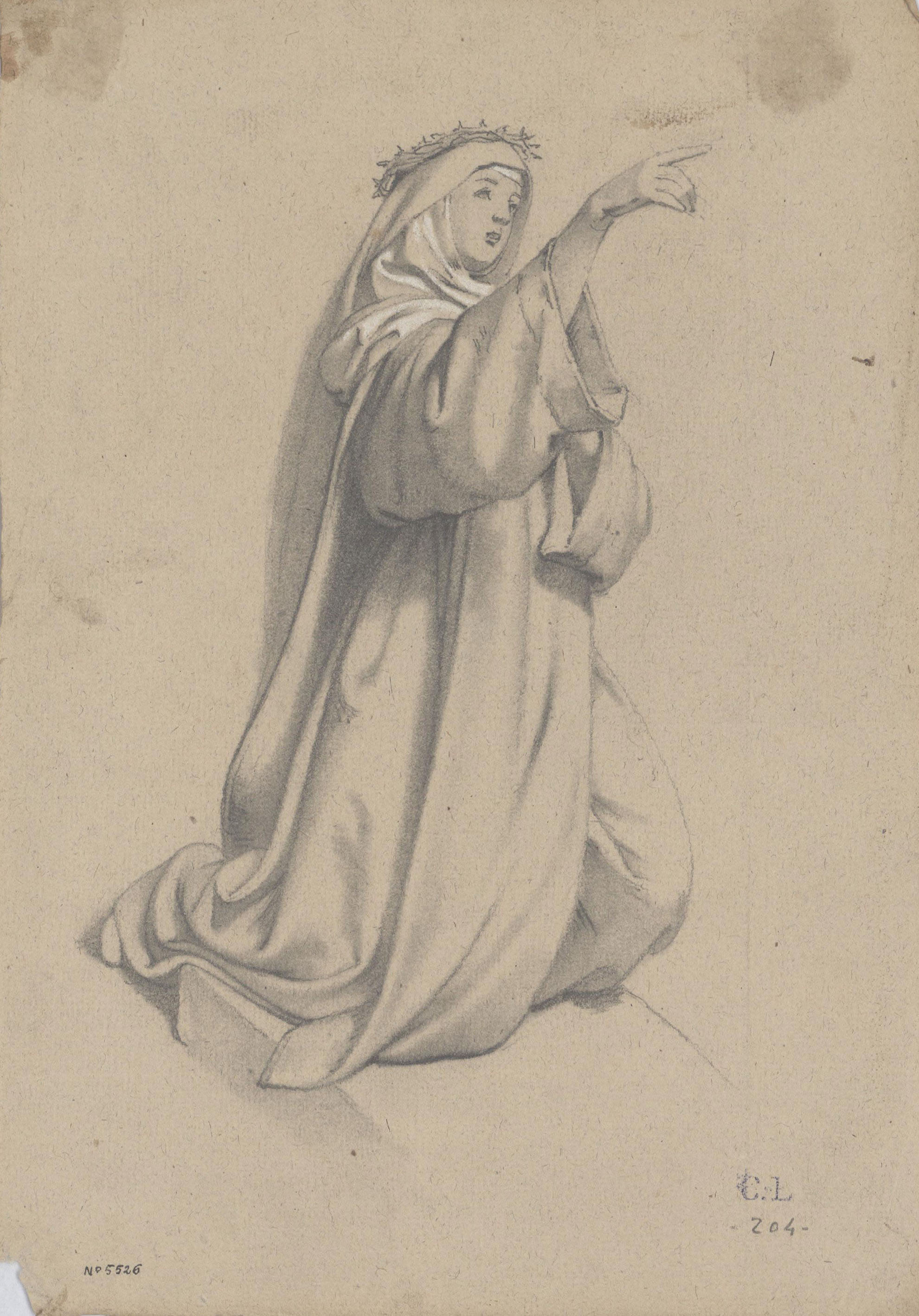 image for: Claudi Lorenzale - Santa agenollada amb corona d&#039;espines - Cap a 1850-1870