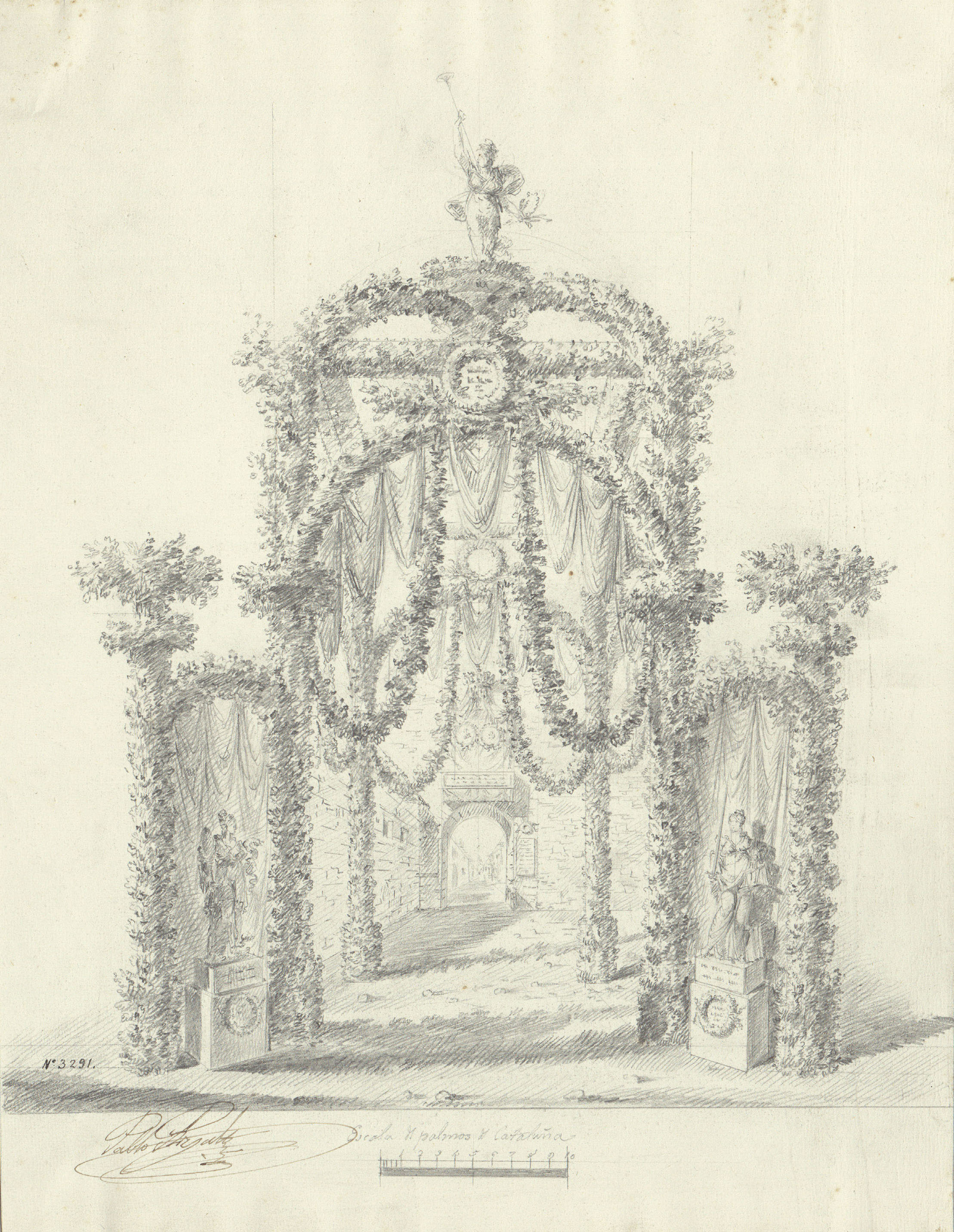 image for: Pau Rigalt - Projecte de decoració triomfal amb motiu de l&#039;entrada a Terrassa dels reis Ferran VII i Maria Amàlia de Saxònia - Cap a 1828