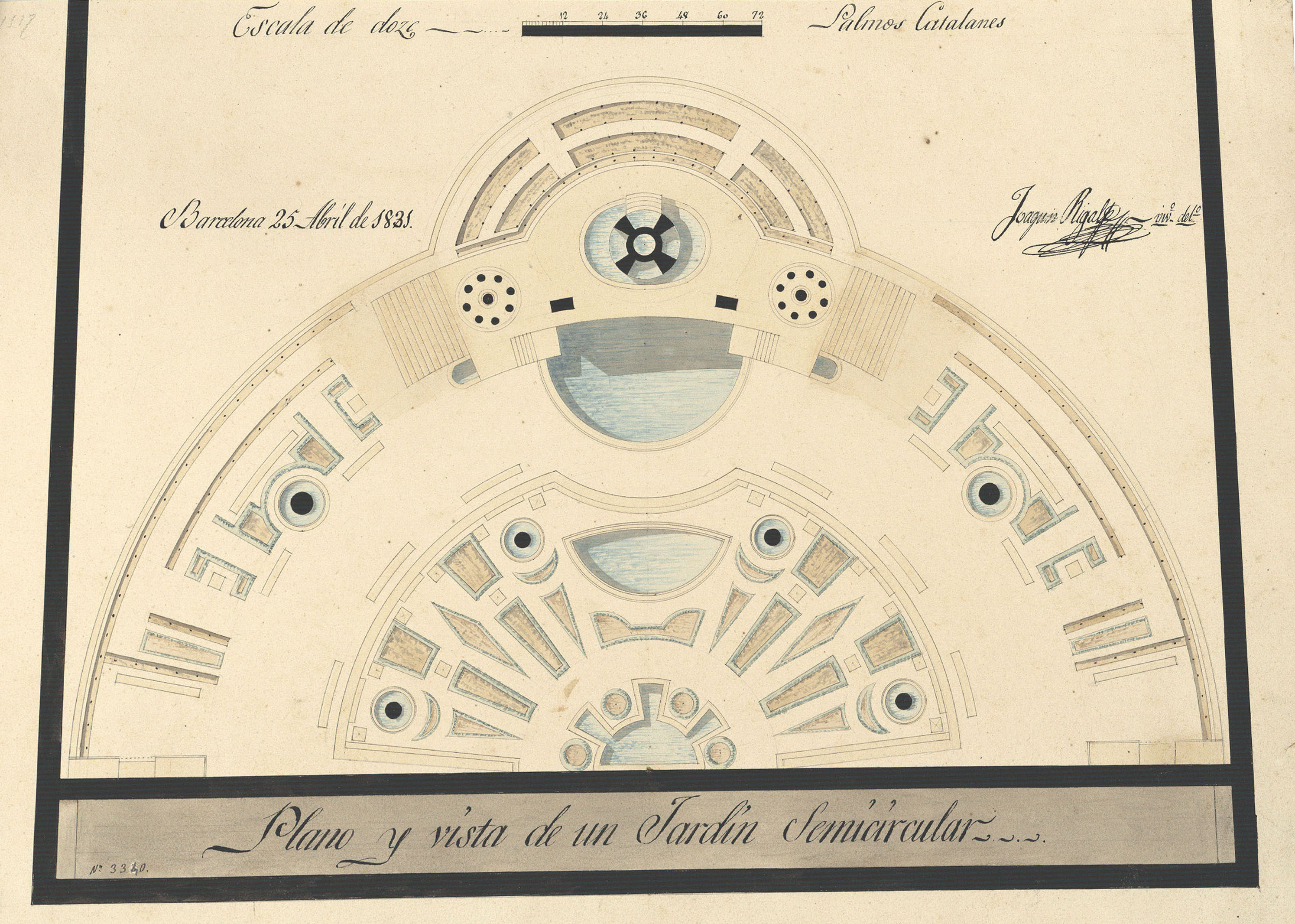 image for: Joaquim Rigalt - Pla i vista d&#039;un jardí semicircular - 25 d&#039;abril de 1831