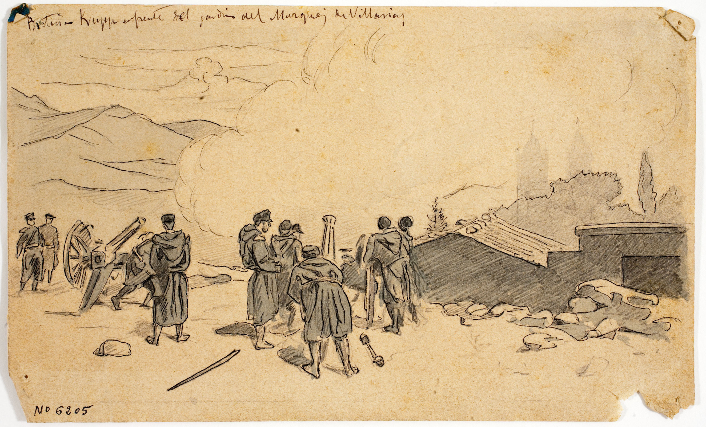 image for: Josep Lluís Pellicer - Bateria Krupp enfrente del jardín del marqués de Villarias - 1874