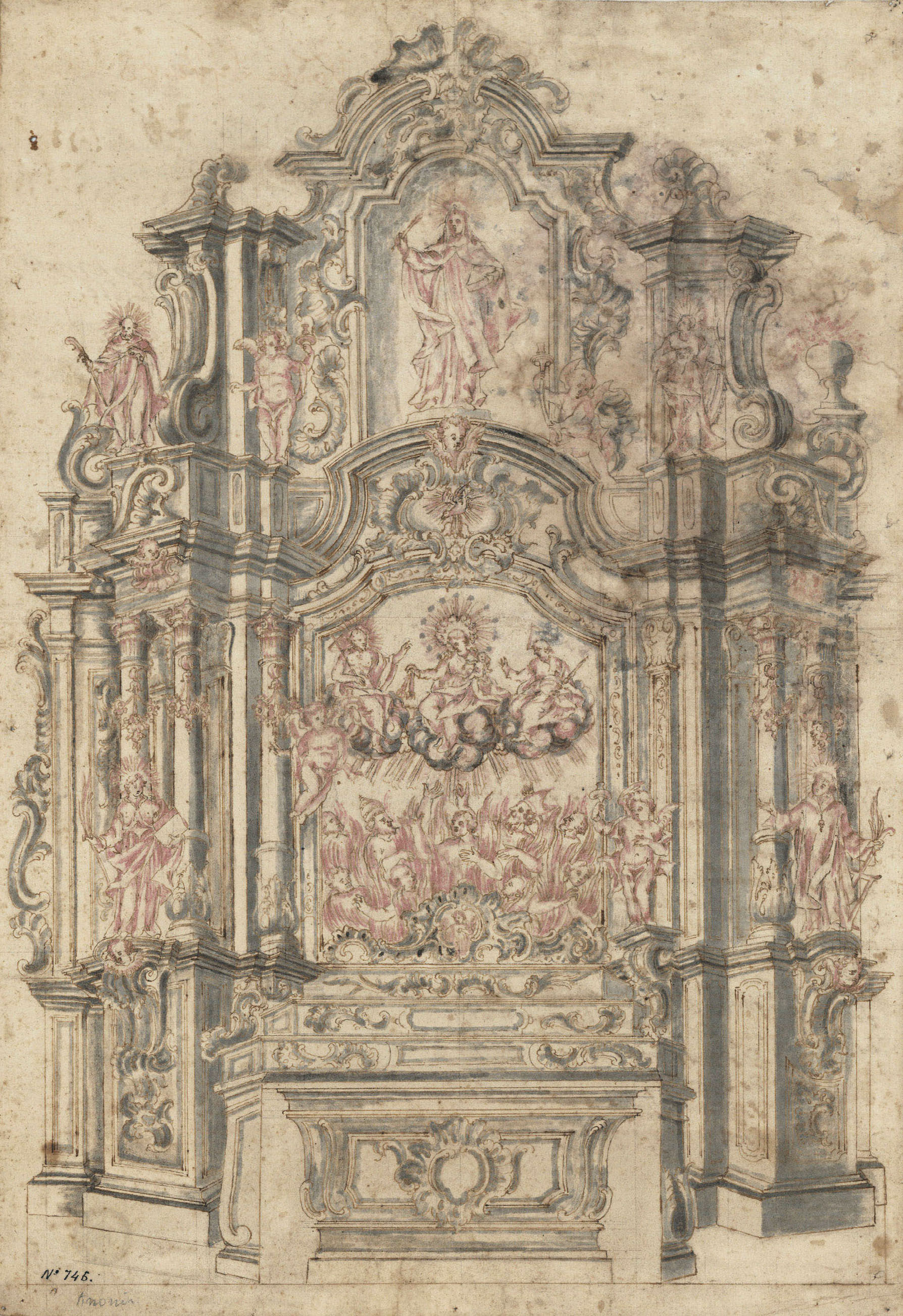 image for: Anònim - Projecte de retaule de la Mare de Déu del Carme i les ànimes del purgatori - Primera meitat del segle XVIII