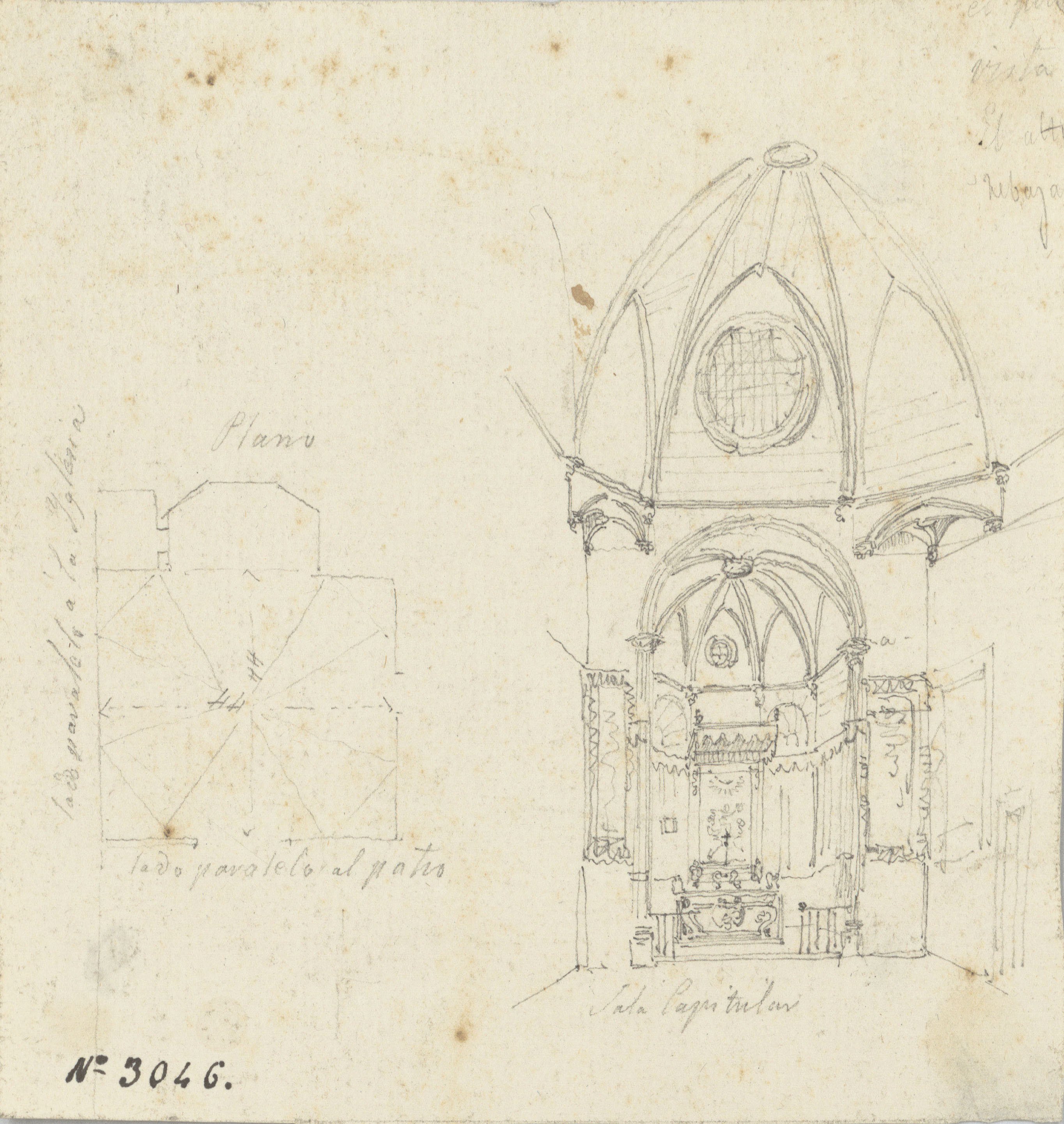 image for: Lluís Rigalt - Croquis i planta de la sala capitular de la catedral de Vic - Cap a 1850-1860