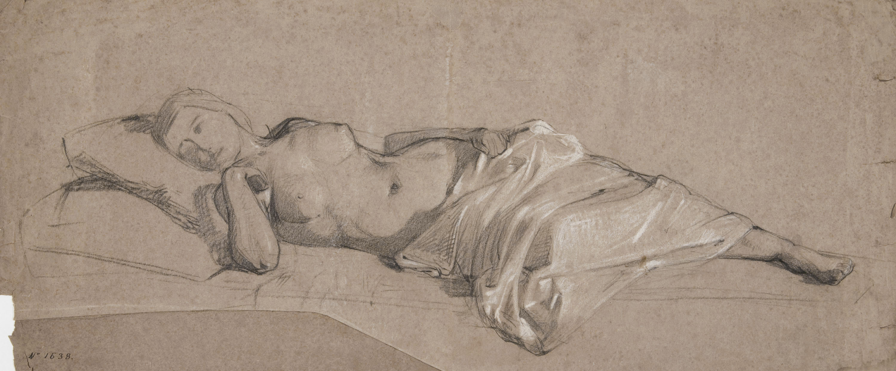 image for: Ramon Martí i Alsina - Nu femení ajagut al llit - Cap a 1860-1870