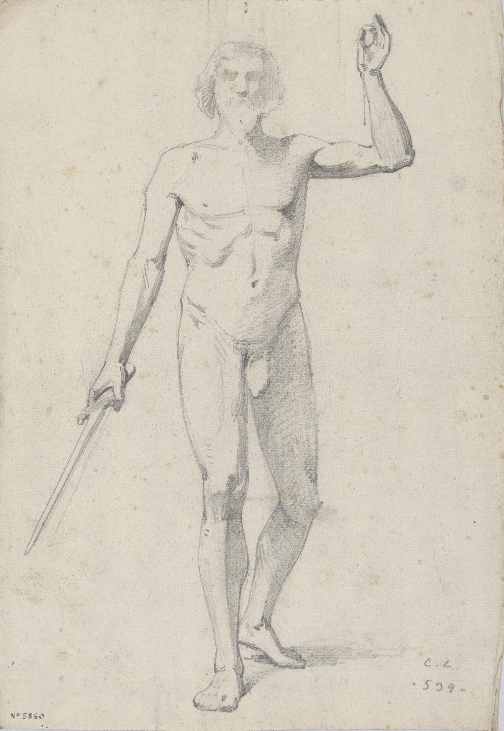 image for: Claudi Lorenzale - Nu masculí amb espasa - Cap a 1850-1855