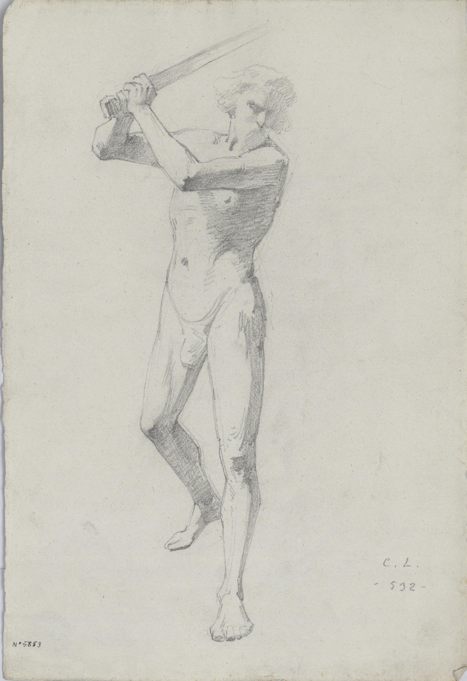 image for: Claudi Lorenzale - Nu masculí amb una espasa - Cap a 1850-1855