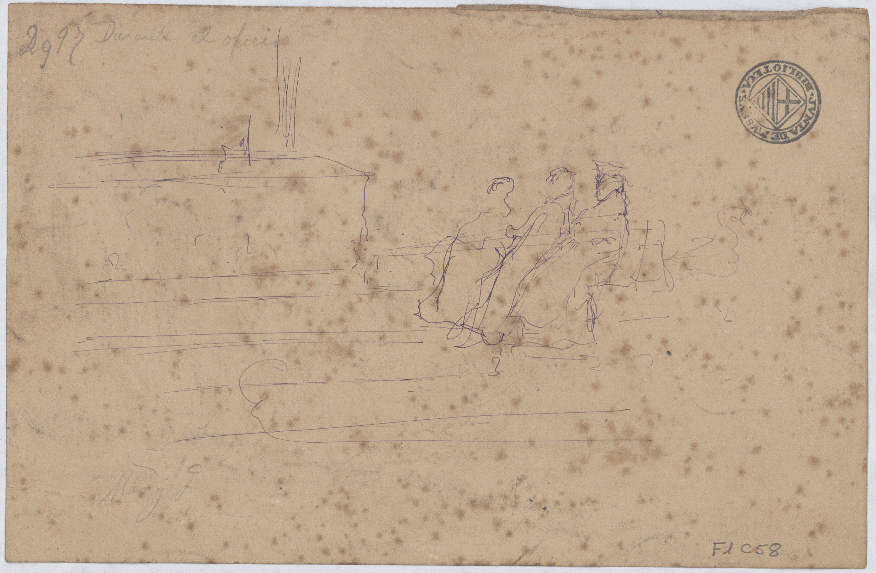 image for: Arcadi Mas i Fondevila - Durant l'ofici (anvers) / Durant l'ofici. Apunt (revers) - Cap a 1892-1899 [1]