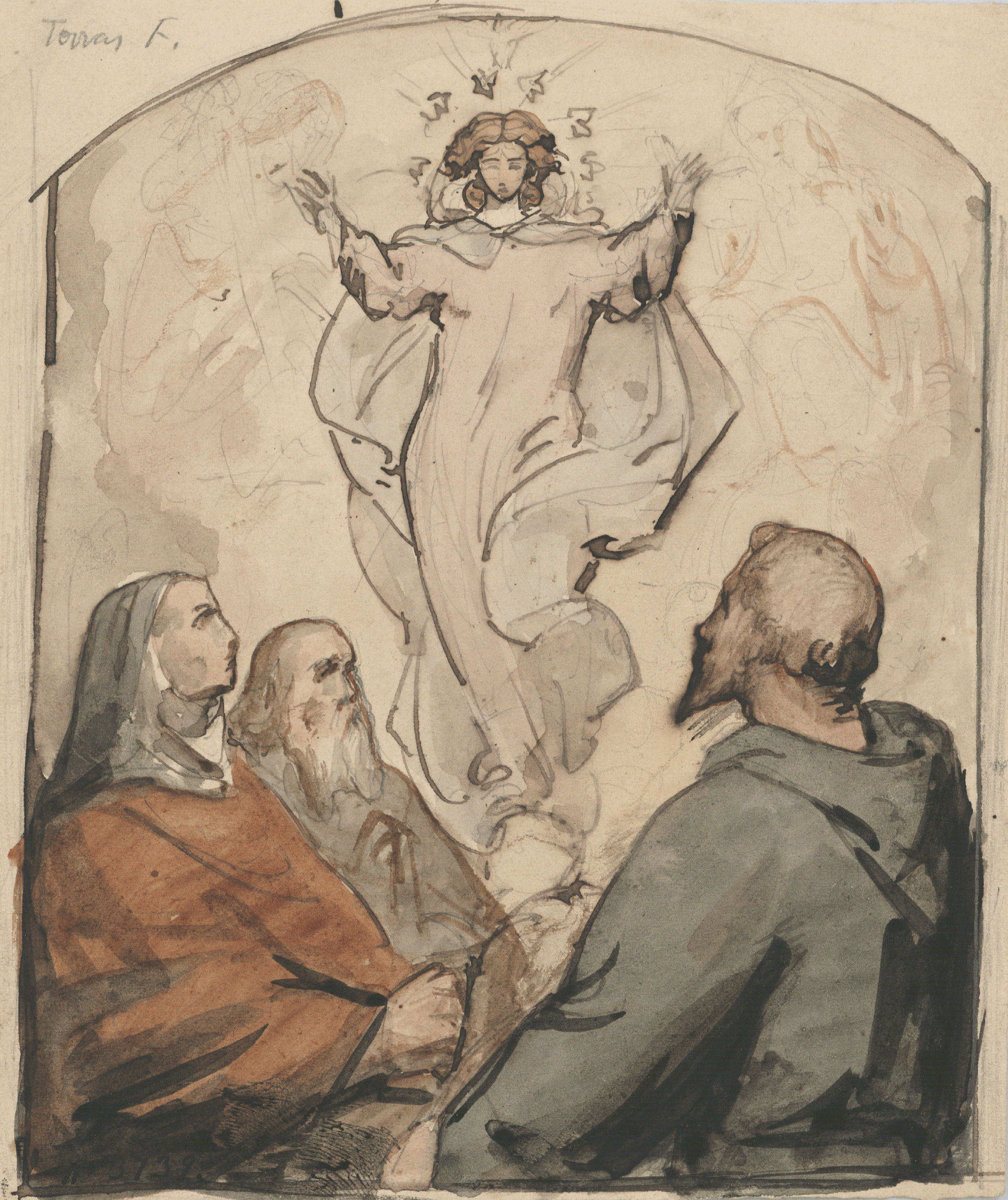 image for: Francesc Torras - Mare de Déu i tres sants - Cap a 1860-1875