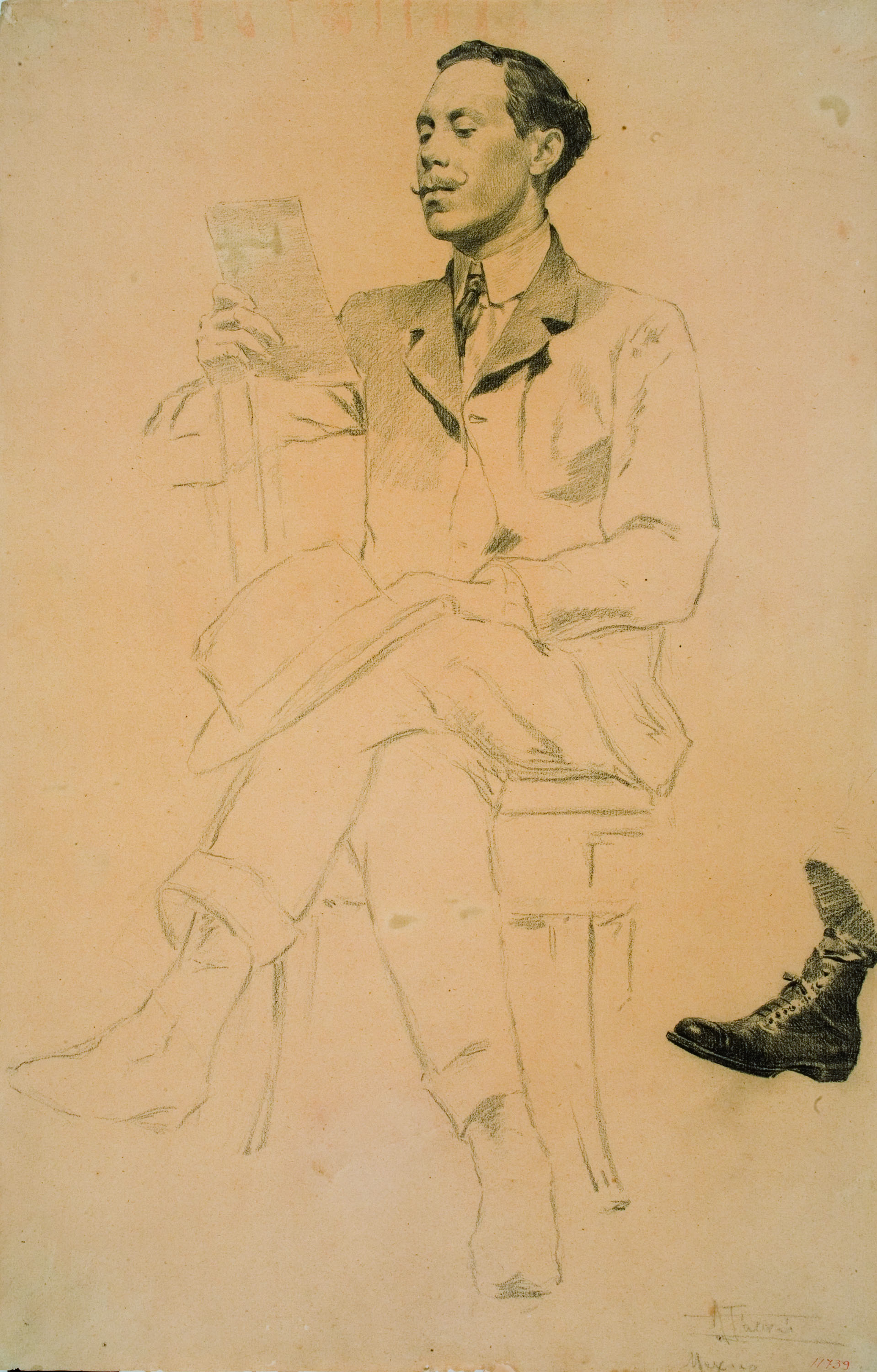 image for: Antoni Fabrés - Retrat d&#039;home llegint - Cap a 1903-1906